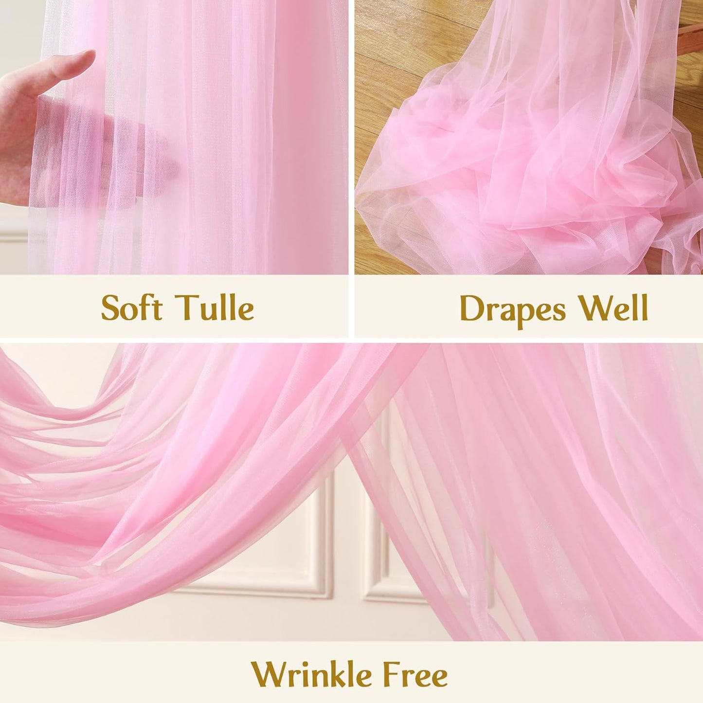 Wedding Arch Draping Fabric Backdrop 1 Panel 30" x 19Ft Pink Drapes Curtains for Wedding Reception Sheer Tulle Backdrop Curtain for Ceremony Birthday Party Baby Shower Arbor Ceiling Decorations