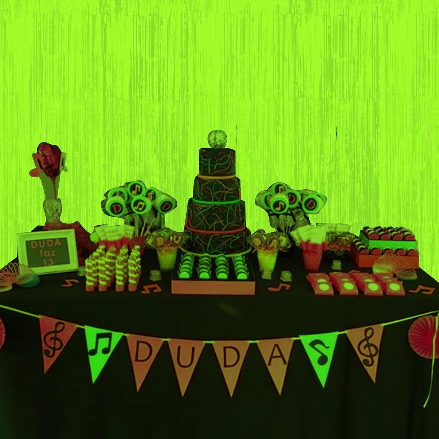 3 Pack 3.3Ft x 6.6Ft Yellow Glow in The Dark Foil Fringe Curtain Backdrop Party Supplies, Fluorescent Macaron Metallic Tinsel Foil Streamers Curtain Photo Booth for Neon Birthday Party Decorations