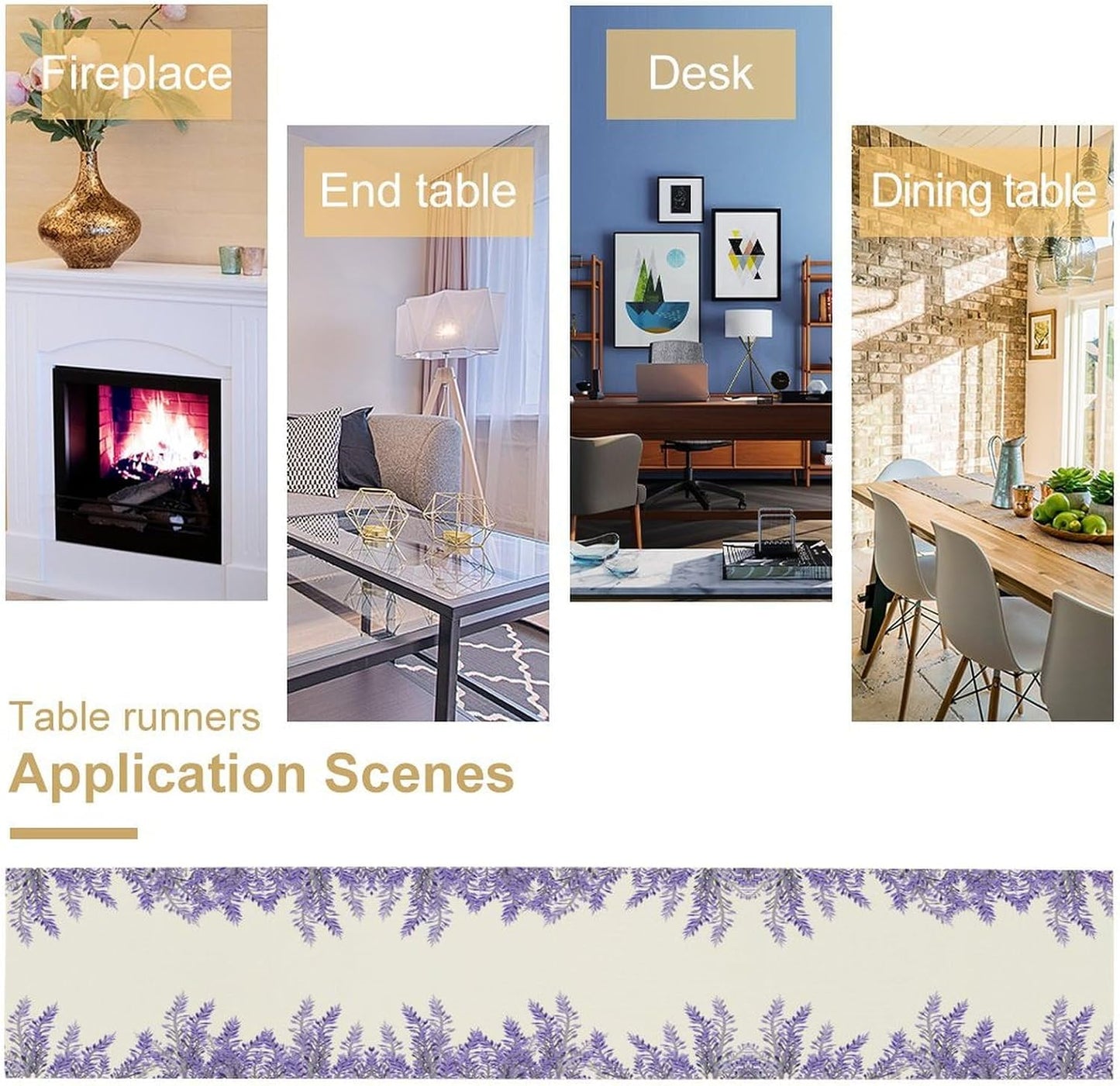 Purple Lavender Table Runner Vintage Watercolor Modern Kitchen Restaurant Decoration Suitable for Indoor and Outdoor Wedding Party Banquet Table Runner 13x108 Inch