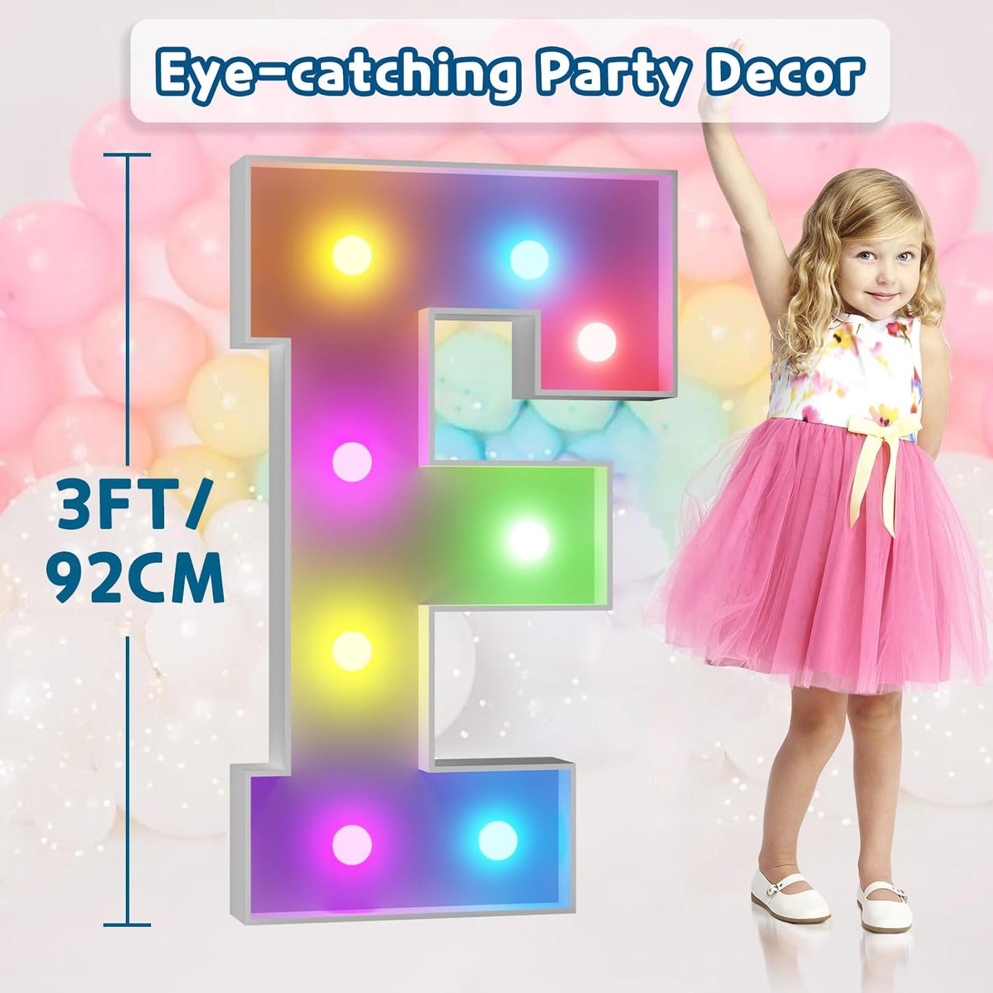 imprsv 3FT Colorful Marquee Light Up Letters F, 18 Colors Large Light up Letters Alphabet Sign with Remote, Big Marry Me Sign, Birthday Party Decorations Baby Shower Anniversary Wedding Decoration