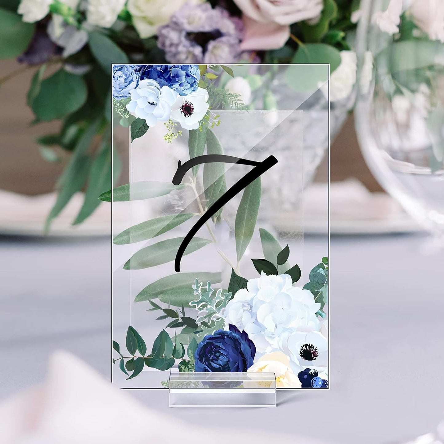 12 Pcs Clear Acrylic Place Cards with 12pcs Acrylic Holder Wedding Table Numbers with Centerpiece Stand Sign and Holder DIY Table Name Cards Plates for Wedding Reception Banquet Decors