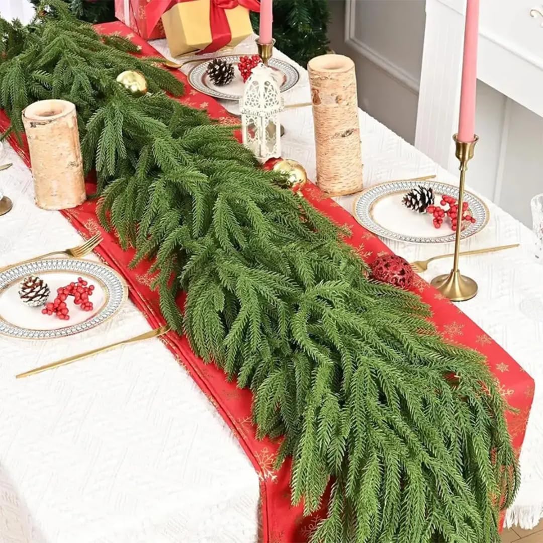 Christmas Decorations Artificial Norfolk Pine Garlands 6FT 4Pcs, Real Touch Winter Pine Garland, Green Artificial Greenery Garland for Table, Mantle, Wall, Indoor, Outdoor Decorations