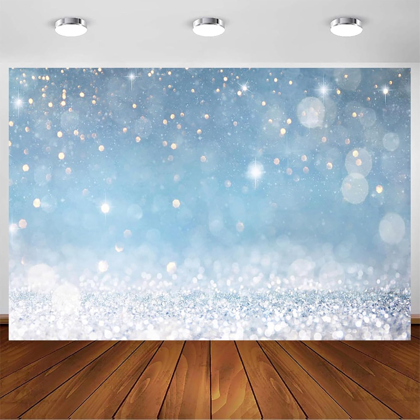 6x4ft Blue Bokeh (Not Glitter) Backdrops Birthday Party Abstract Golden Sparkling Spots Photography Background Baby Shower Wedding Prom Graduation Party Bokeh Decor Banner Photoshoot Props
