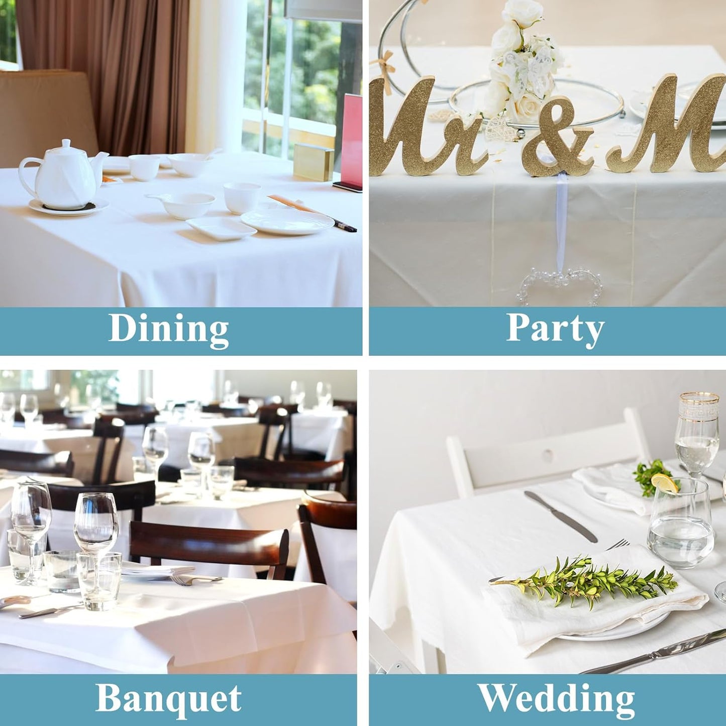 VidaFete Square Tablecloth 10 Pack52 x 52 Inch Tablecloths Stain Wrinkle Resistant Polyester Dining Table Cover for Kitchen Dinning Party Wedding Rectangular Tabletop Buffet Decoration(White)