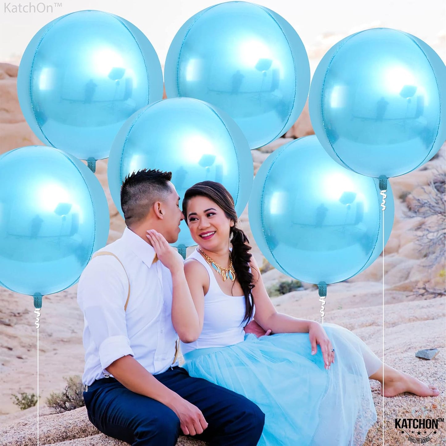 KatchOn, Light Blue Foil Balloons - 22 Inch, Pack of 6 | Light Blue Metallic Balloons | Baby Foil Balloon for Gender Reveal Decorations | Shark Theme Birthday Decor | Under The Sea Party Decorations