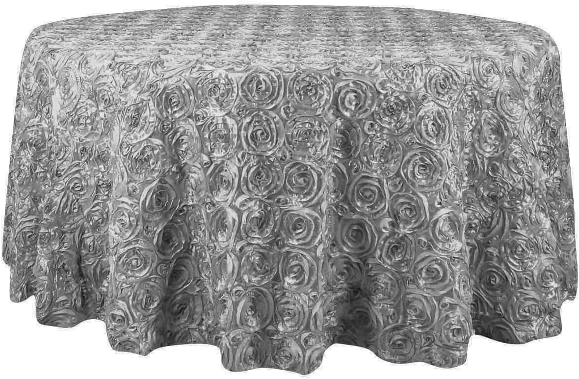 Efavormart 120" Wholesale Round Table Cover Silver Grandiose Rosette 3D Satin Tablecloth for Wedding Party Event Decoration