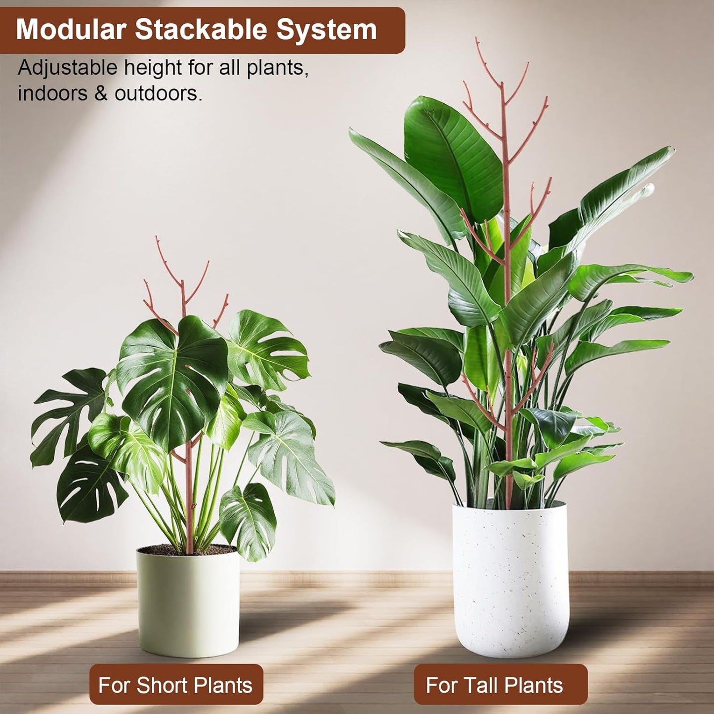 6 Pack Stackable Monstera Plant Support, Plant Stakes for Indoor and Outdoor Plants Use, Garden Stakes for Climbing and Potted Plants, Pothos, Philodendron, Brown