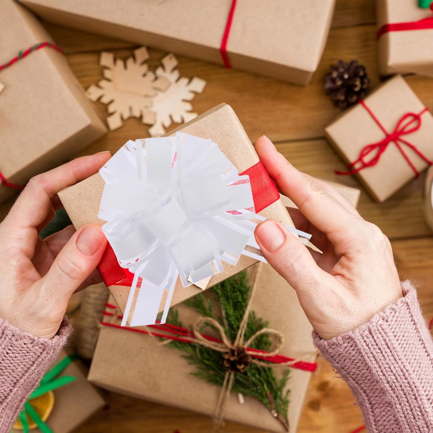 40 Pieces 6 Inches and 3 Inches Pull Bow Wrapping Pull Bow Ribbon Pull Bows for Wedding Baskets,Large Bows for Presents. (White)