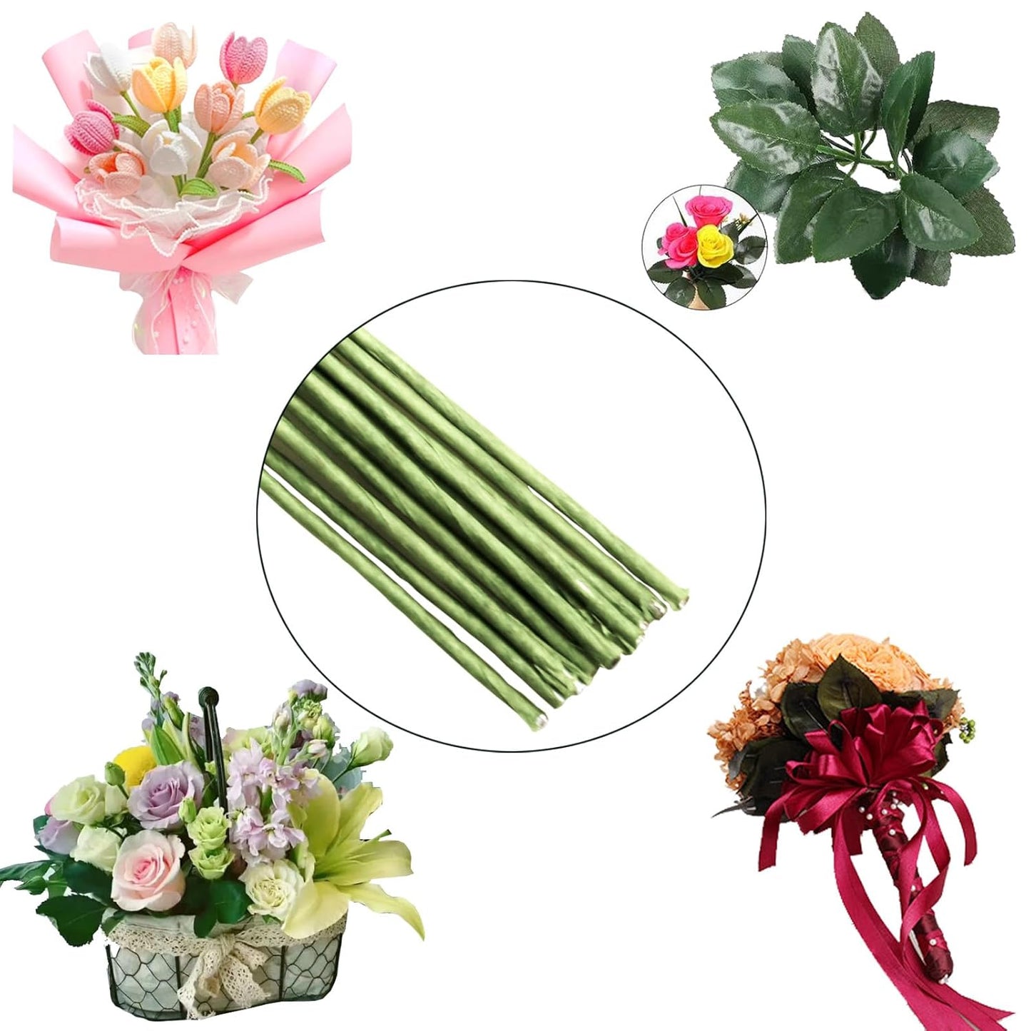 50/Package Floral Stems Wire for Paper Flower 16 Gauge Green Floral Paper Wrapped Wire 16 inch Artificial Crafts Wire Wreath Making Supplies for Wedding DIY