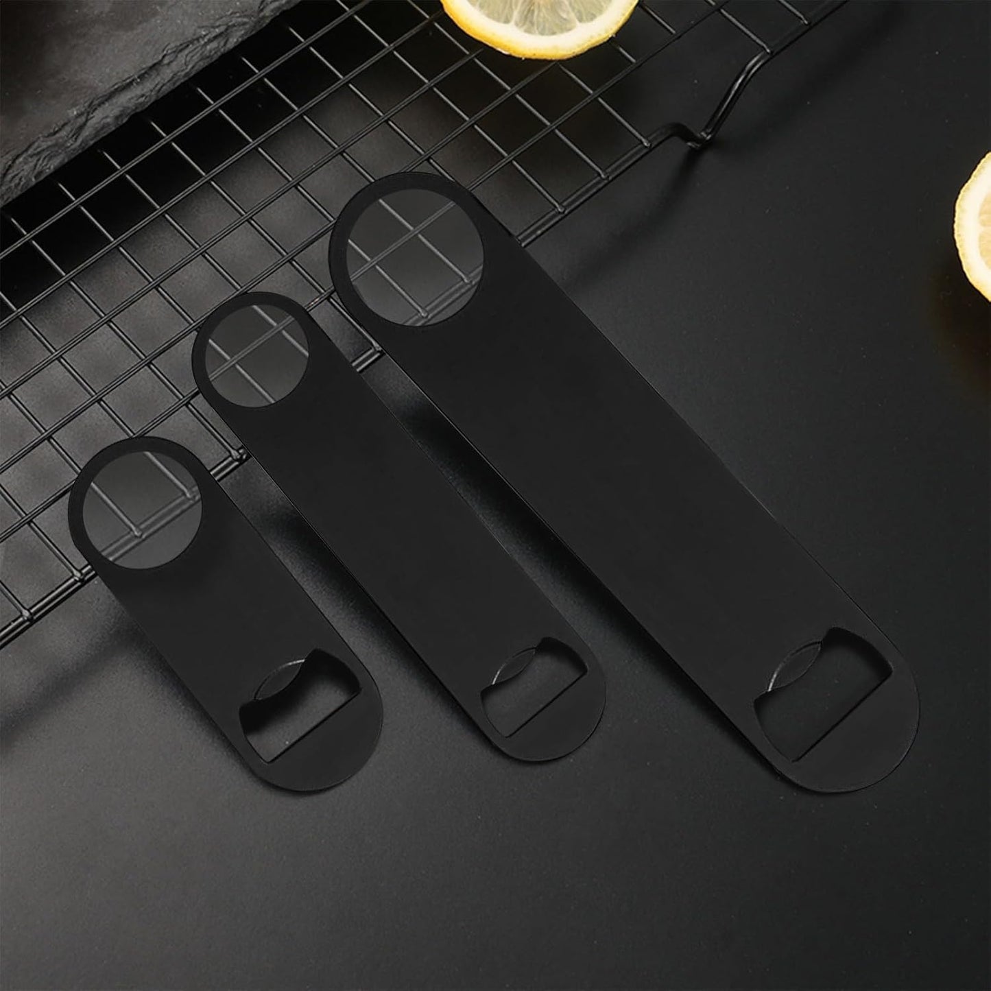 100 Pack Flat Beer Bottle Opener 7 inch Stainless Steel Flat Bottle Opener Black Beer Bottle Openers for Bartender Kitchen Bar Restaurant (7 Inch)