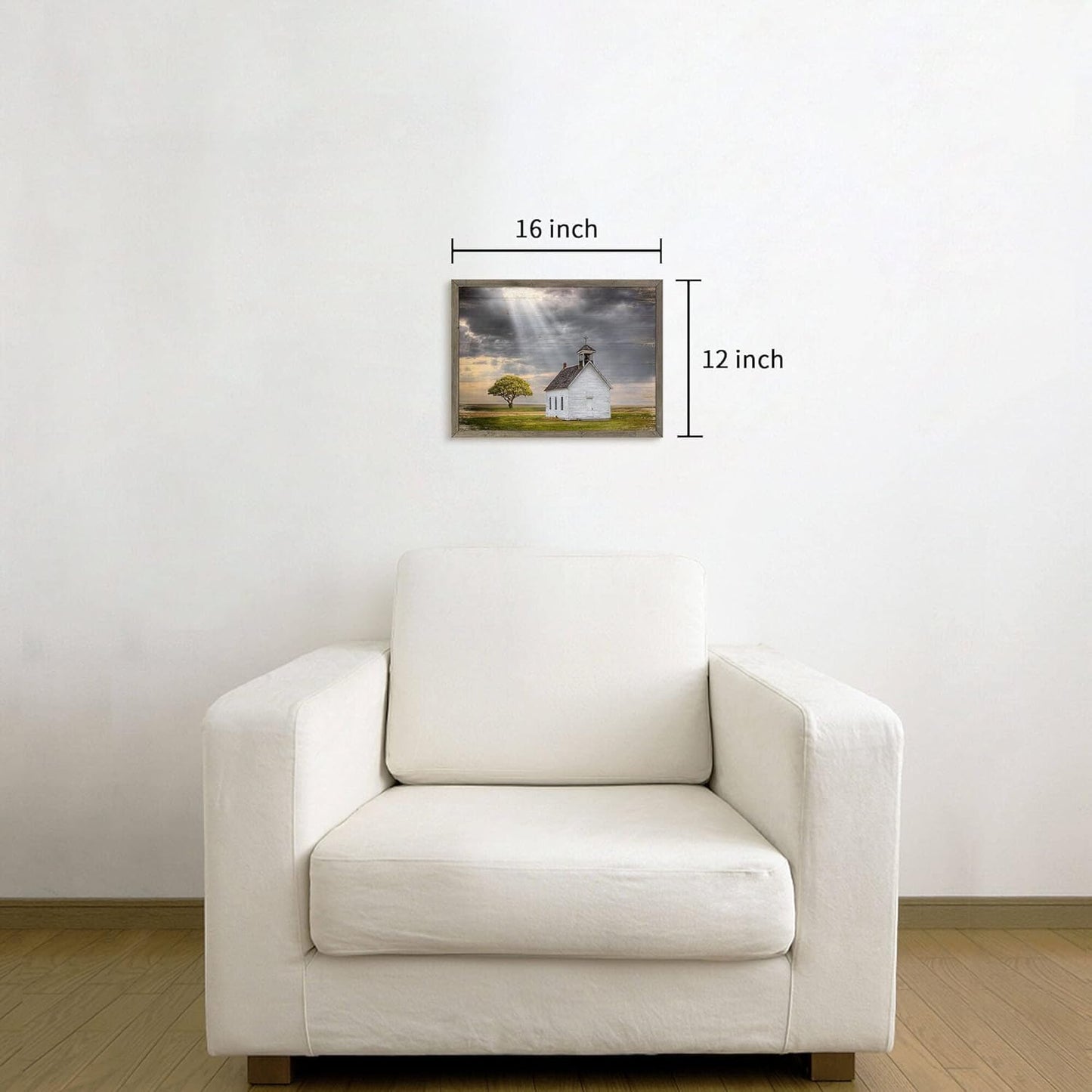 Beautiful Scene Wooden Art Framed: Little House under the Sun Wood Artwork Painting with Framed for Office (12'' x 16'' x 1 Panel)