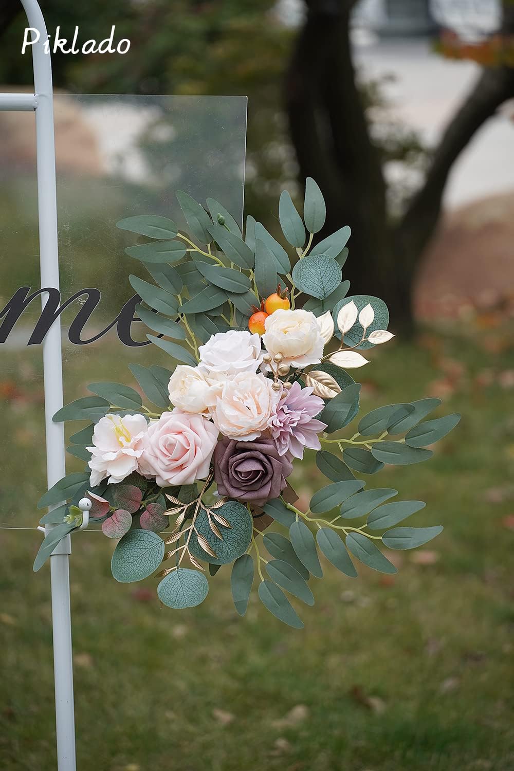 Faux Flower Swag Set of 2 for Wedding Welcome Signs Floral Swag Wedding Reception Ceremony Signs Decor (Champagne)