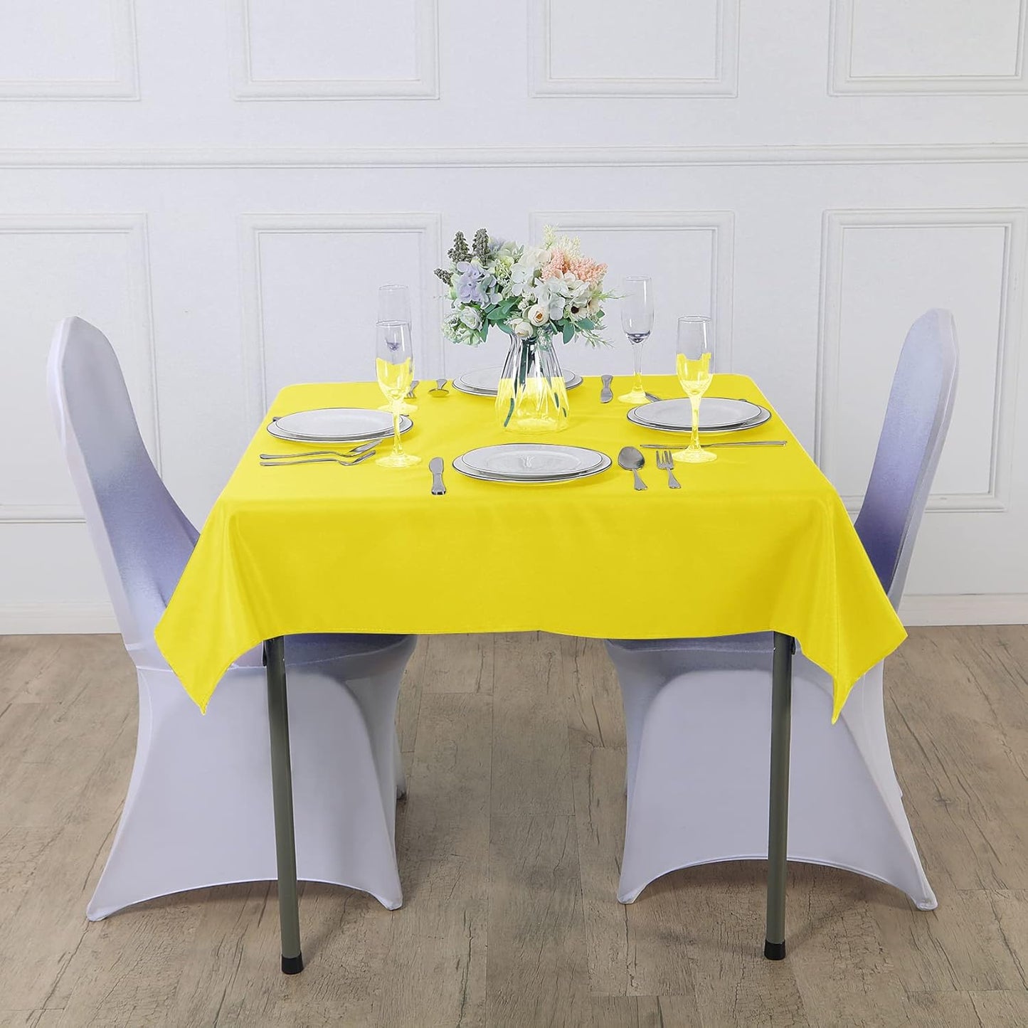 Cupuamon Square Tablecloth 90x90 inch Washable Polyester Fabric Table Cloth for Wedding Party Dining Banquet Decoration(90x90,Yellow)