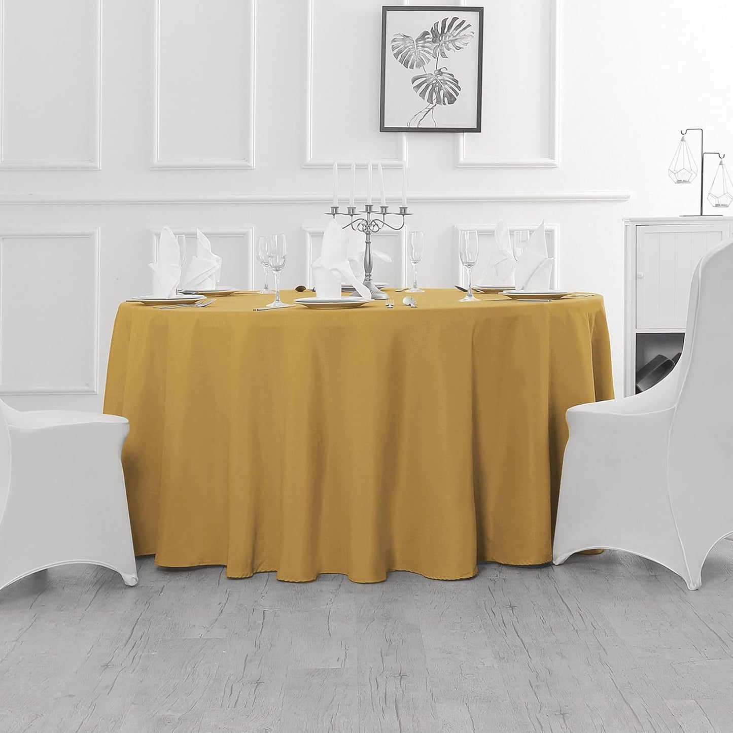 60 inch Round Tablecloth Washable Polyester Table Cloth Decorative Table Cover for Wedding Party Dining Banquet(60 inch,Gold)