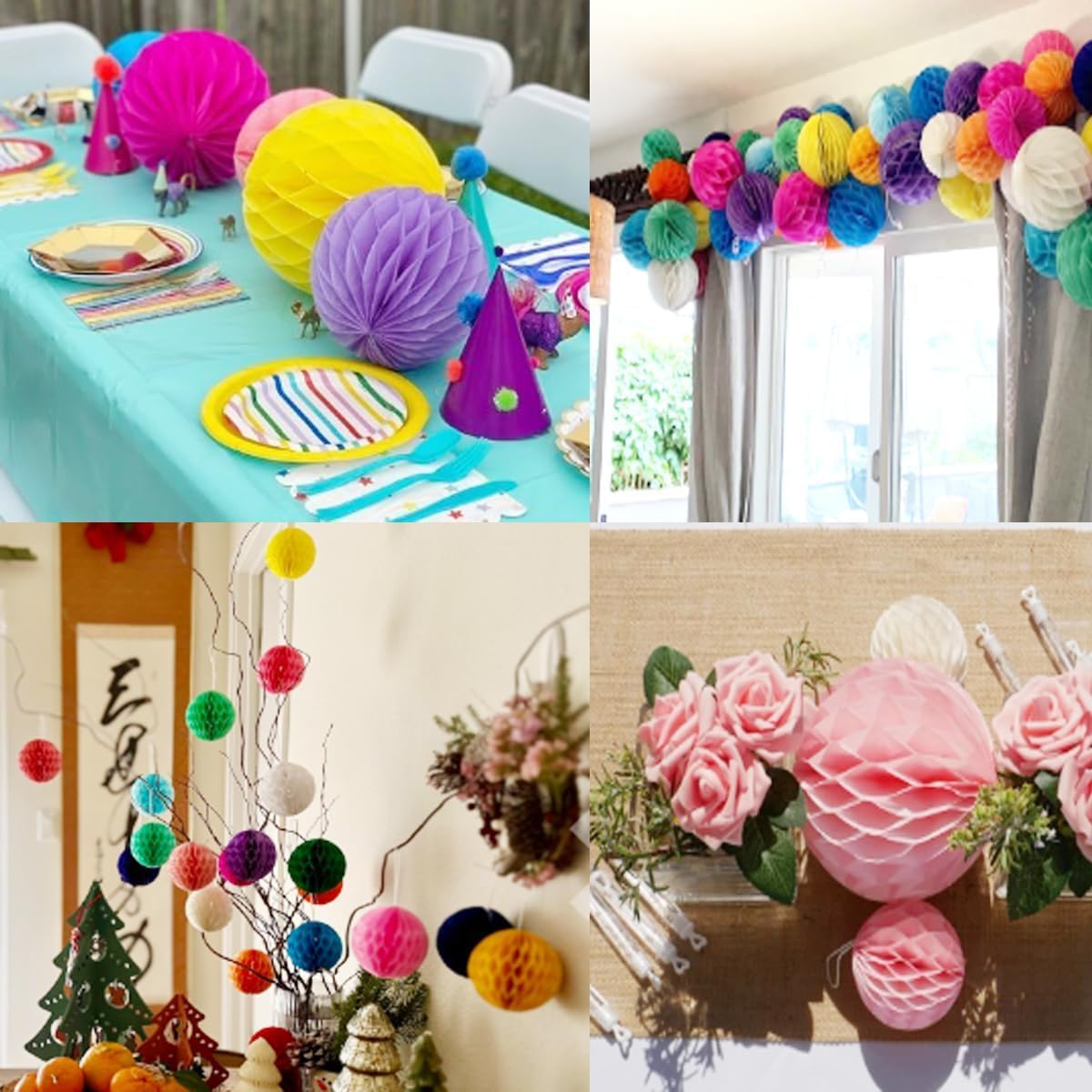 20pcs Honeycomb Flower Balls Party Honeycomb Balls Decoration Paper Flower Balls Tissue Paper Flower Ball Pom Poms Ball for Birthday Wedding Home Decor (6inch, Green Dark-Green)