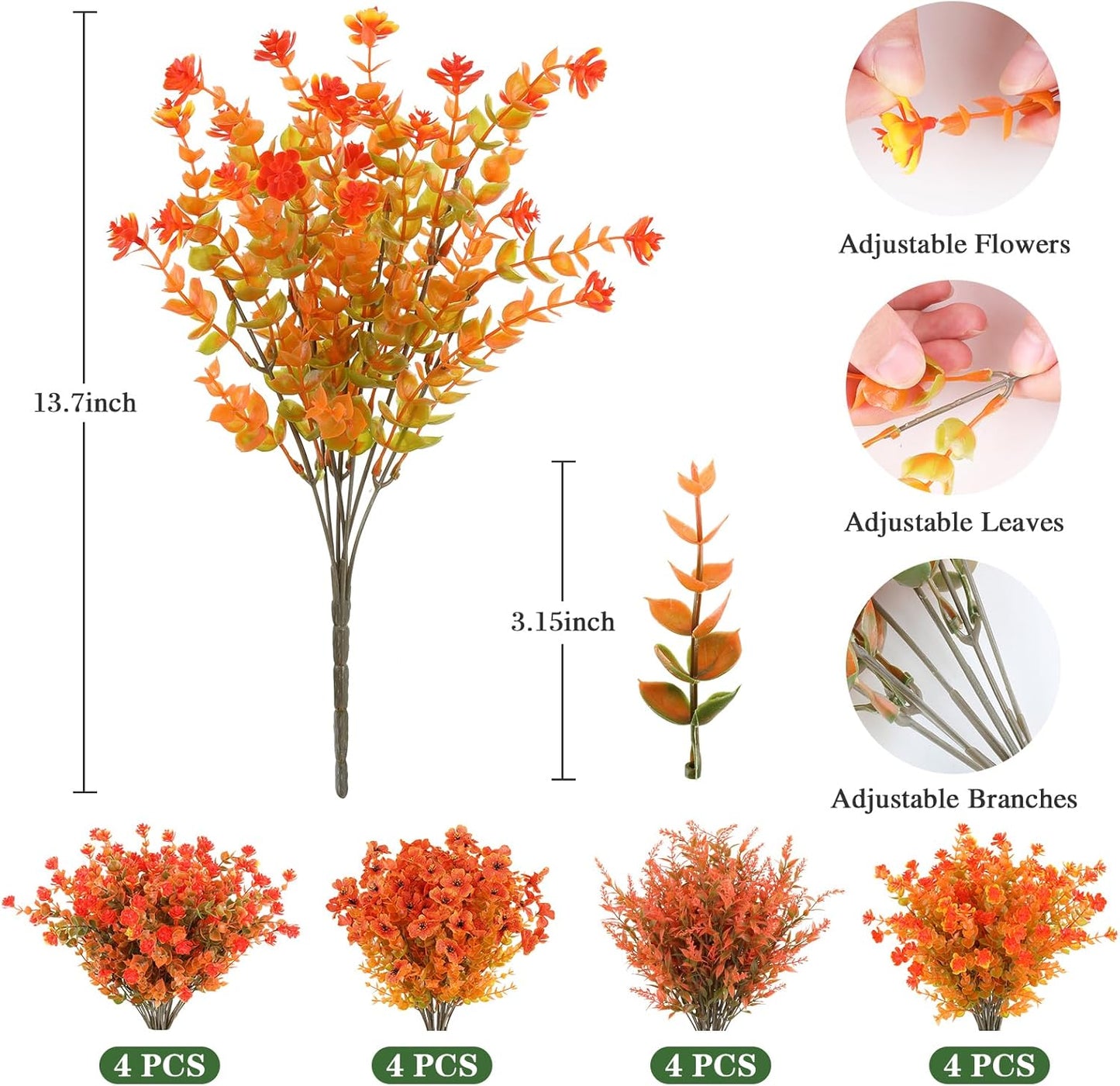 AmyHomie 16 Bundles Mix Orange Artificial Fall Flowers for Outdoor Fall Decor UV Resistant Fake Mums No Fade Fake Plastic Plants Garden Porch Window Box Decorating