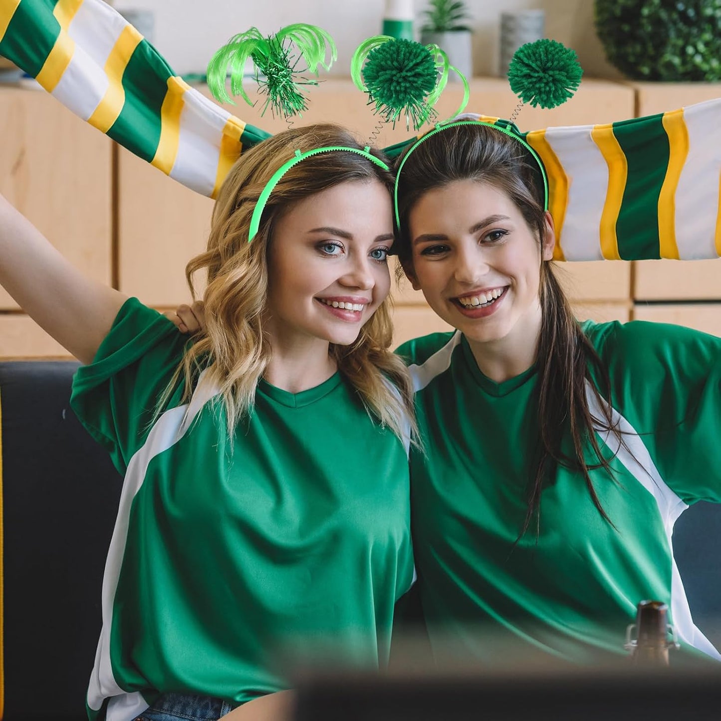 Censen 12 Pcs Halloween Pom Pom Party Headbands Tinsel Ponytails Spirit Head Bopper Headwear for Christmas Birthday Holiday