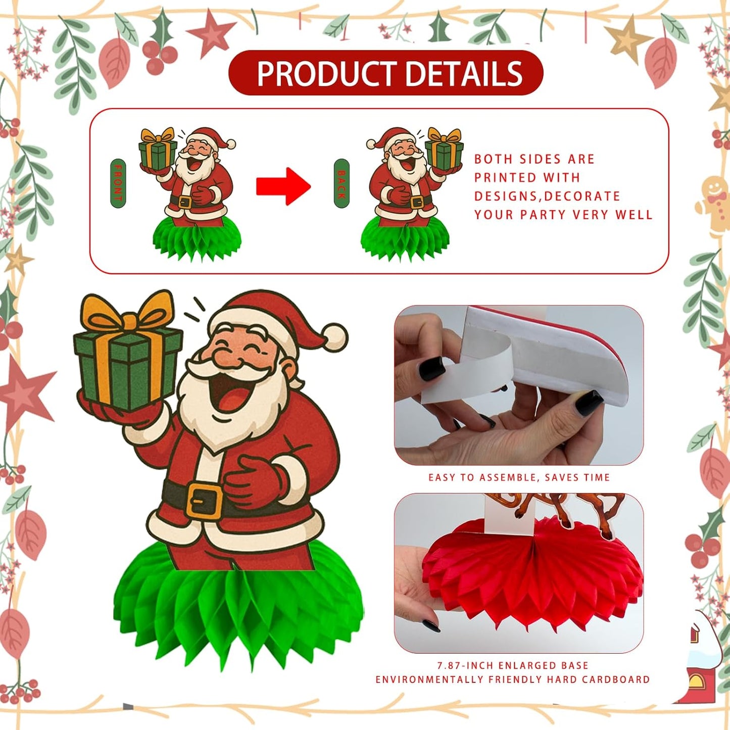 12Pcs Christmas Honeycomb Centerpieces Christmas Table Toppers Decorations Christmas Tree,Snowman,Gingerbread for Holiday Christmas Party Supplies