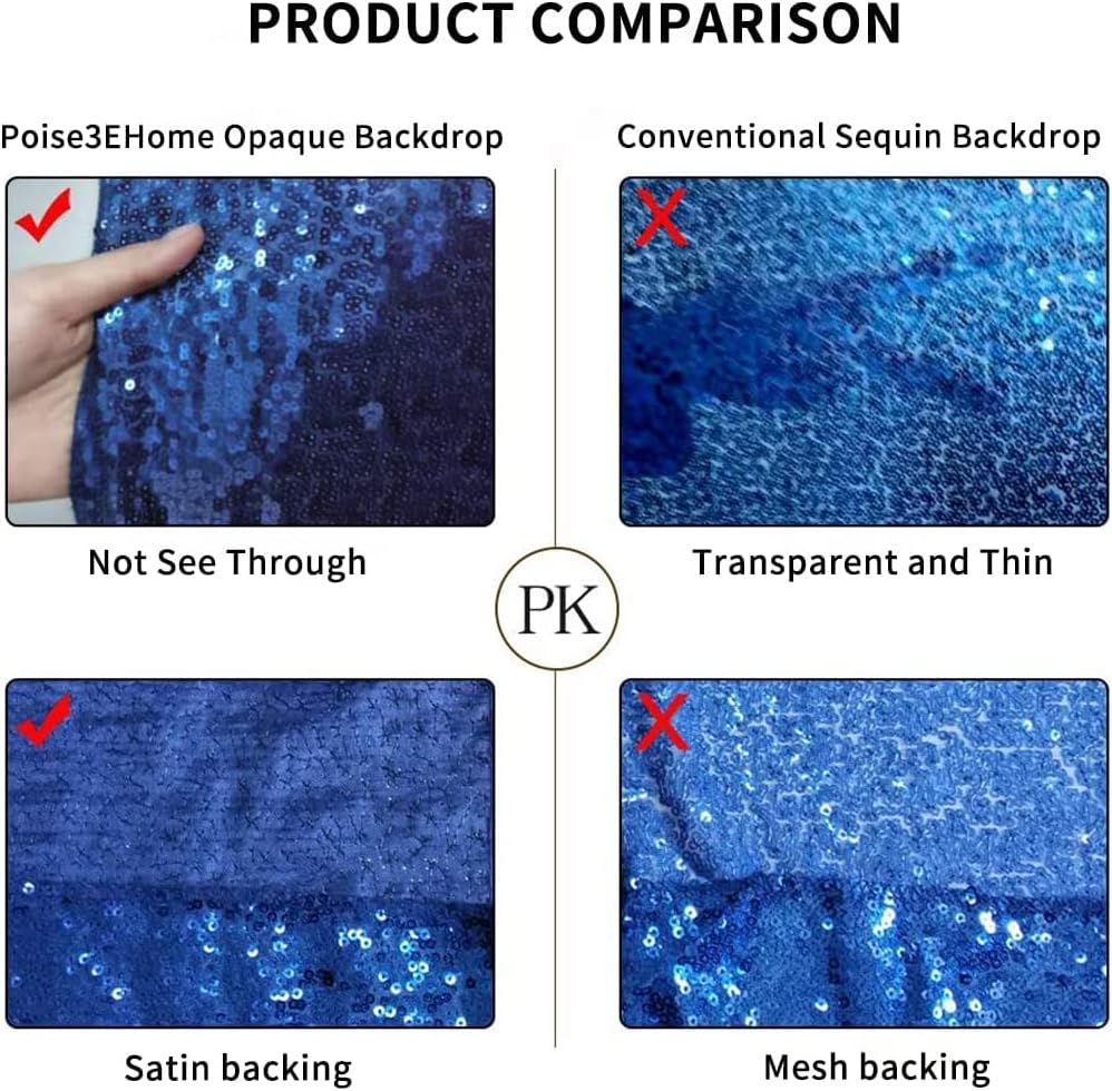 Poise3EHome 7Ft x 7Ft Navy Blue Sequin Backdrop, Glitter Thick Satin Sequin Background Drapes, Sequence Xmas Thanksgiving Backdrop for Wedding Party Holiday Festival Decor