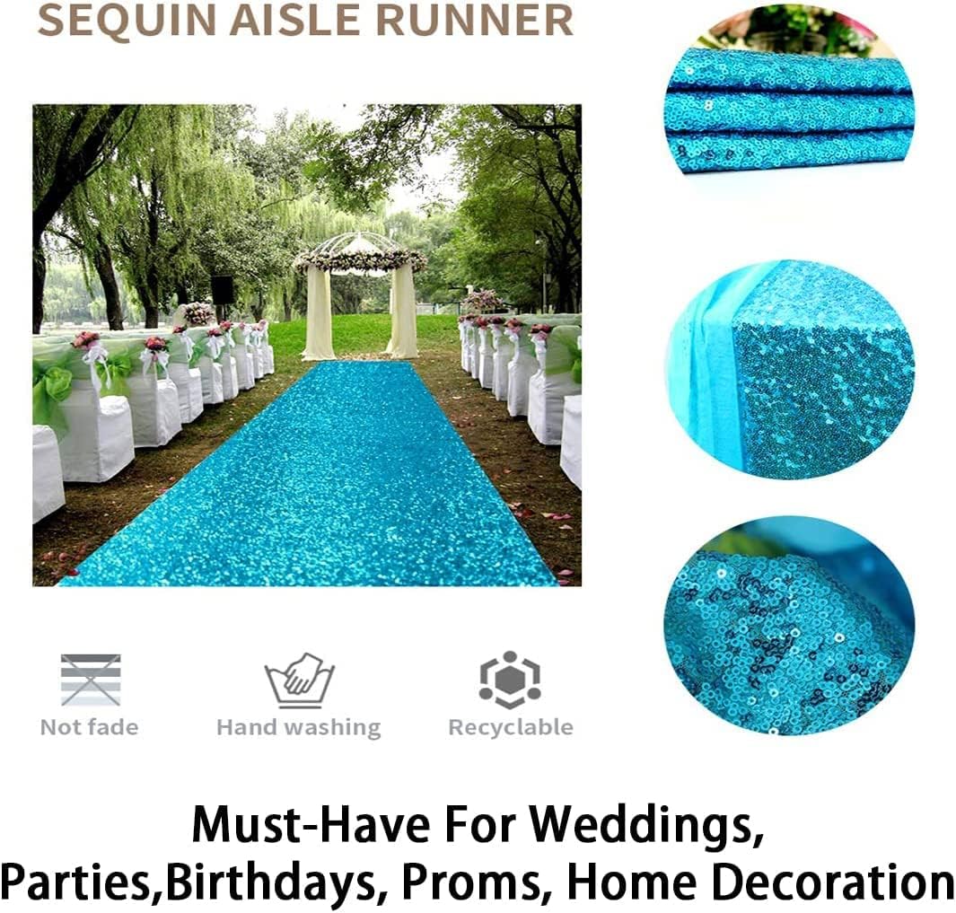 ShinyBeauty Turquoise Rug Runner Sequin Hallway Aisle Runner 4ftx20ft Turquoise Glitter Wedding Rug Runner Rustic Outdoor Rug Runner Wedding Ceremony Decorations