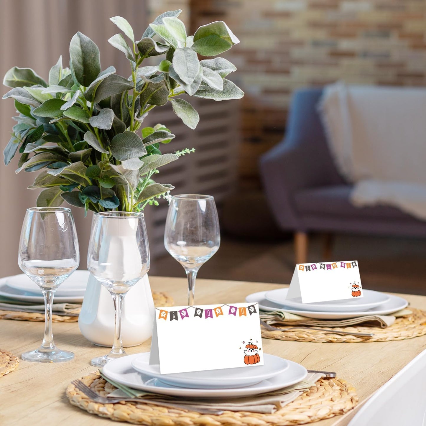 25 Pack Halloween Place Cards, Editable Name Cards for Table Setting, Boo Ghost Tent Cards Food Label for Dinner Party, Bridal Shower, Wedding, Baby Shower and Events -T38