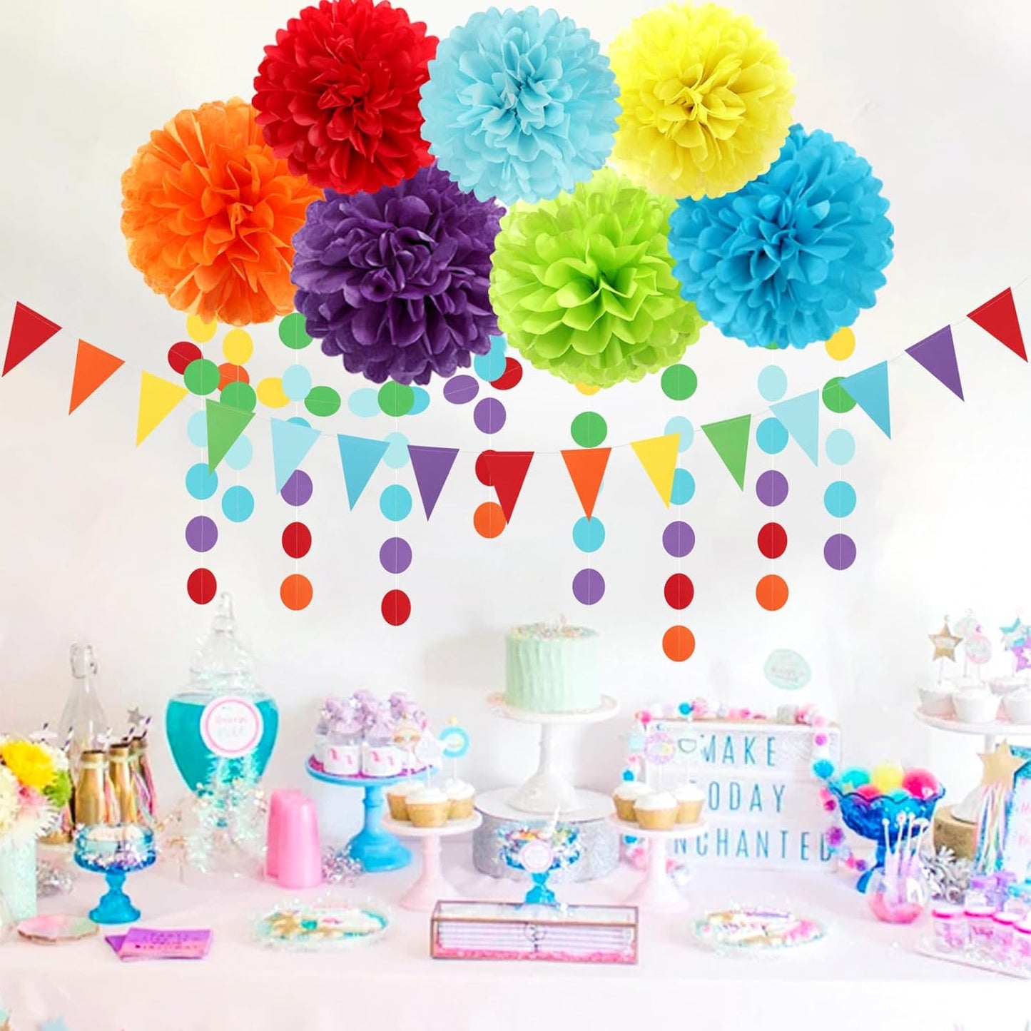 Rainbow Red-Orange Green-Blue Purple Party-Decorations - 30pcs Tissue Pom Poms Streamers, Colorful Theme Tassel Garland Banner, Boy Girl Kids Birthday Supplies,Baby Shower Wedding Decor Ouruola