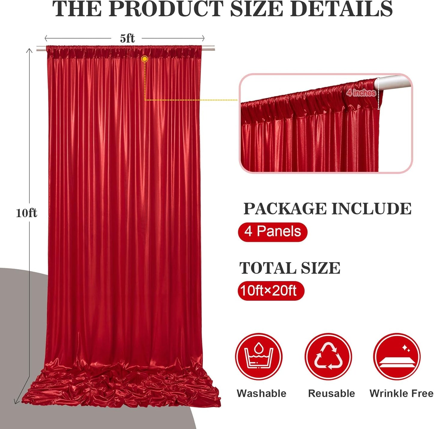 20x10ft Thick Red Glitter Backdrop Curtain Panels for Parties, Wrinkle Free Sequin Sparking Photo Backdrop Drapes, 4 Panels 5x10ft Shimmer Back Drop Cloth for Wedding Birthday Photography