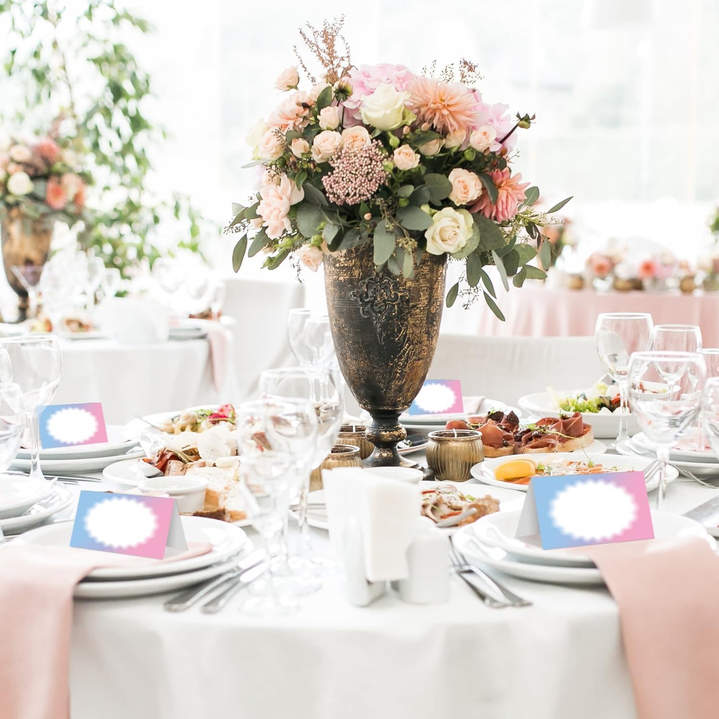 25 Color Gradient Place Cards for Table Seating, Pink Blue Wedding Name Place Card, Tent Cards for Birthday Bridal Shower Baby Shower Reception Dinner Party Decorations -A03