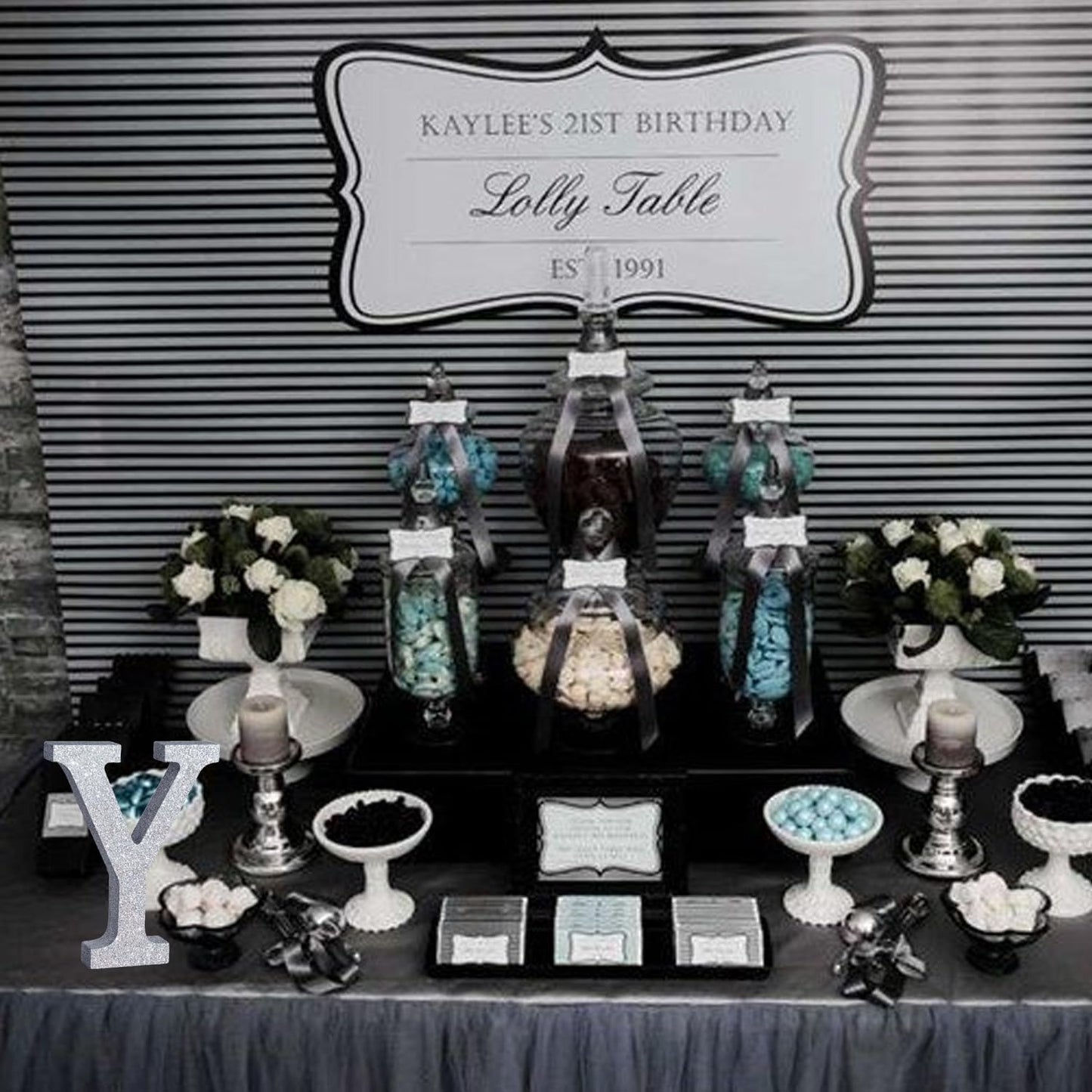 TONIFUL 8 Inch Silver Glitter Letter Y Table Centerpiece A-Z Silver Birthday Party Decorations,Silver Alphabet Y for Birthday,Chrismas,Graduation,Bridal Shower,Wedding,Anniversary Party Supplies