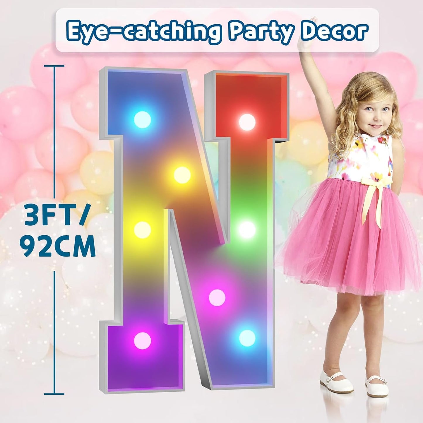 imprsv 3FT Colorful Marquee Light Up Letters N & Alphabet Sign with Remote, Baby & Large Letters for Baby Shower, Birthday, Engagement, Wedding Party Decor
