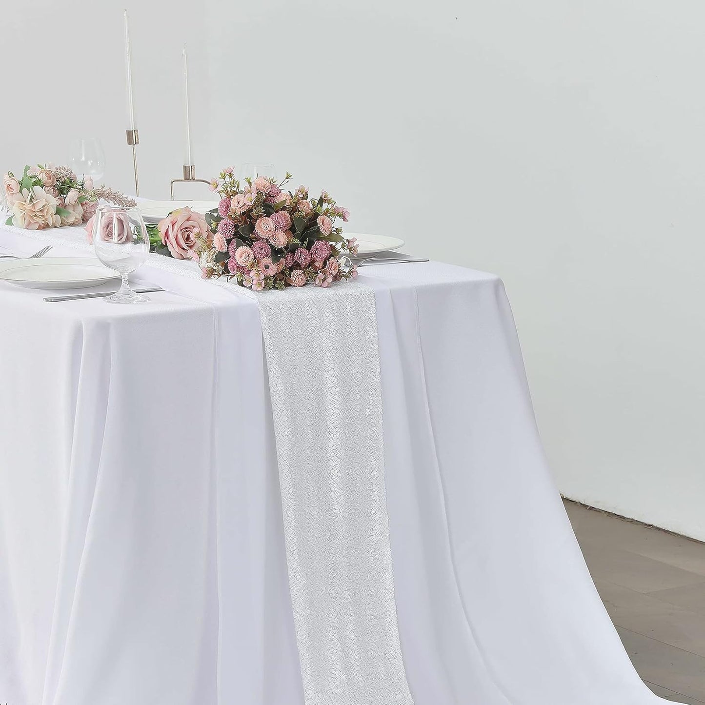 5 Pack 10Ft White Chiffon Table Runner Sheer 29x120 Inch for Romantic Wedding Decor Bridal & Baby Shower Birthday Rustic Party Decoration