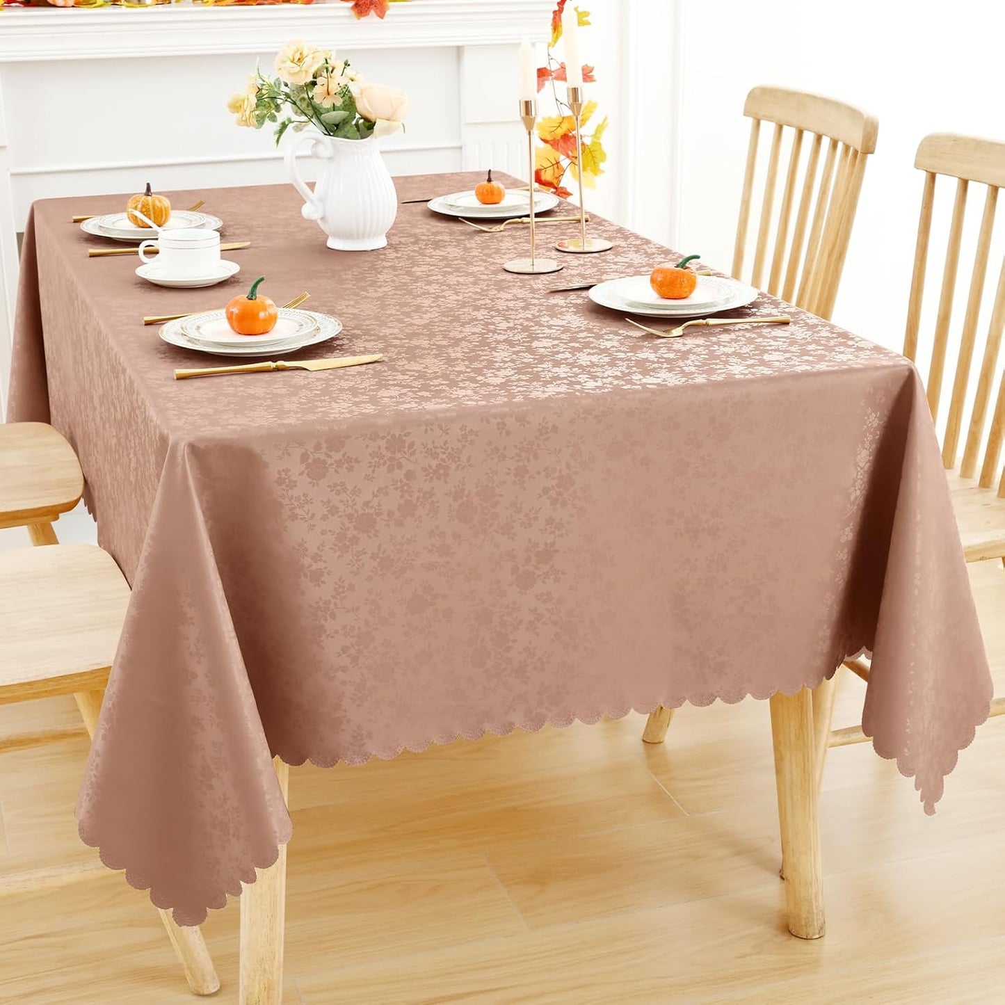 Smiry Rectangle Table Cloth, Waterproof Heavy Duty Vinyl Tablecloths, Wipeable Washable Table Cover for Kitchen and Dining Room (Tan, 60" X 120")