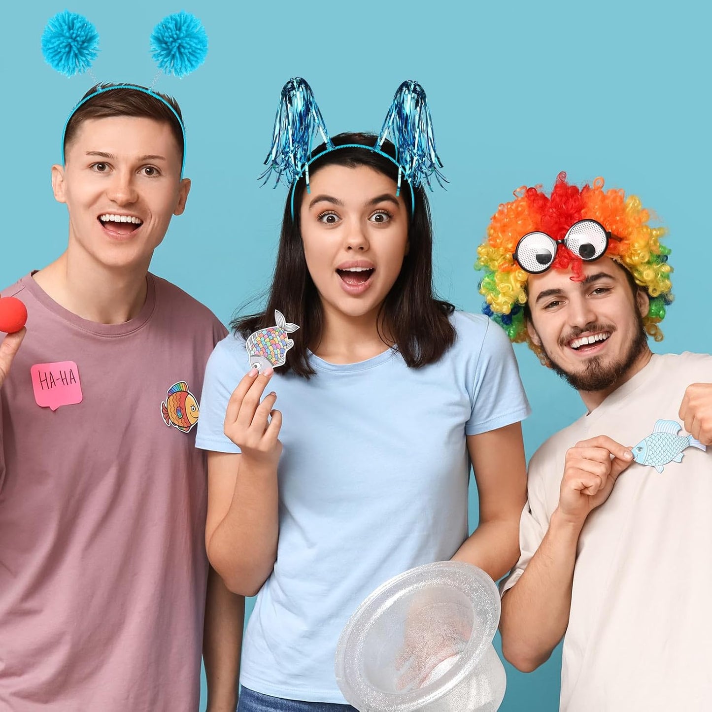 Censen 12 Pcs Halloween Pom Pom Party Headbands Tinsel Ponytails Spirit Head Bopper Headwear for Christmas Birthday Holiday