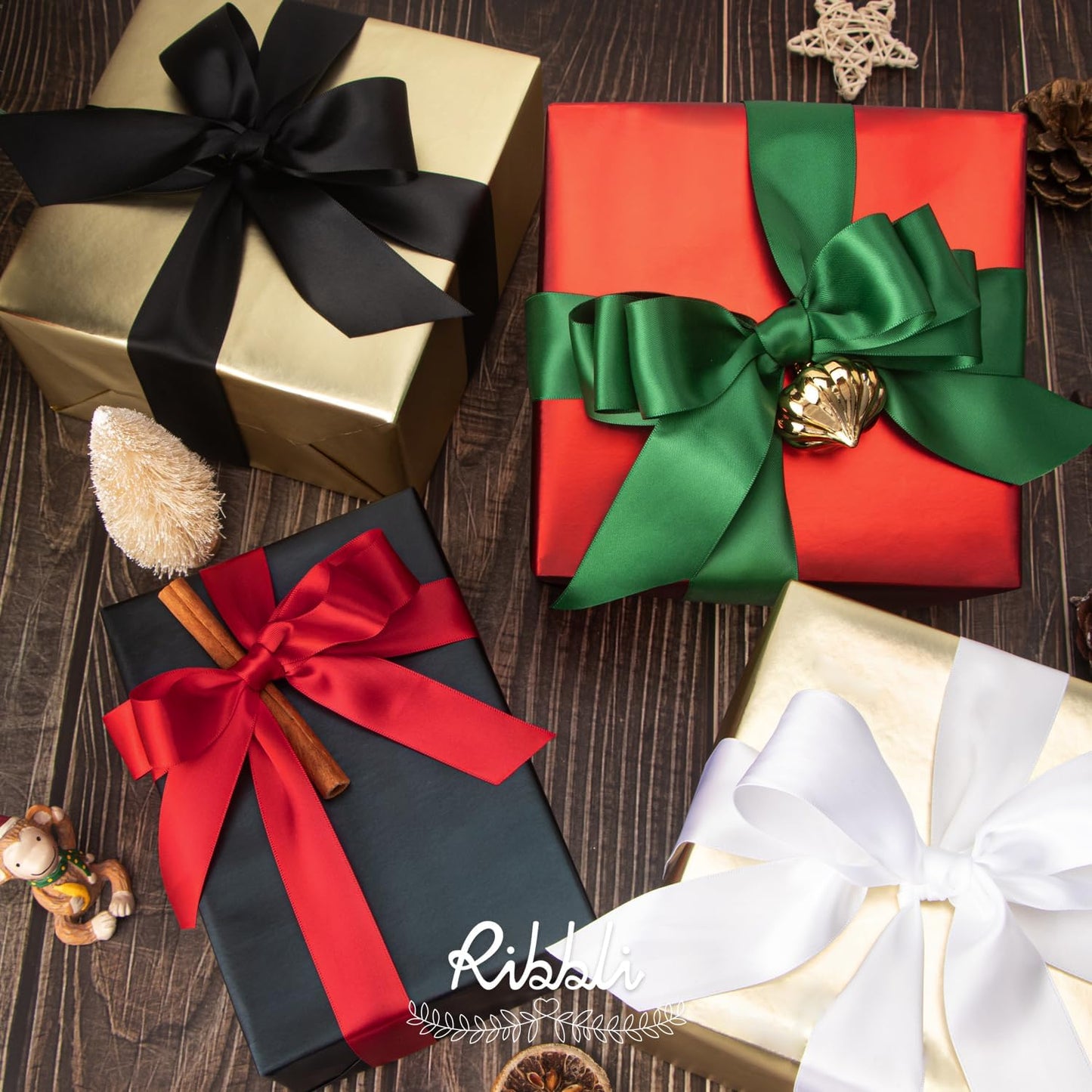 Ribbli Forest Green Double Faced Satin Ribbon,1-1/2” x Continuous 25 Yards,Use for Craft Bows Bouquet, Gift Wrapping, Wedding Decoration, Floral Arrangement