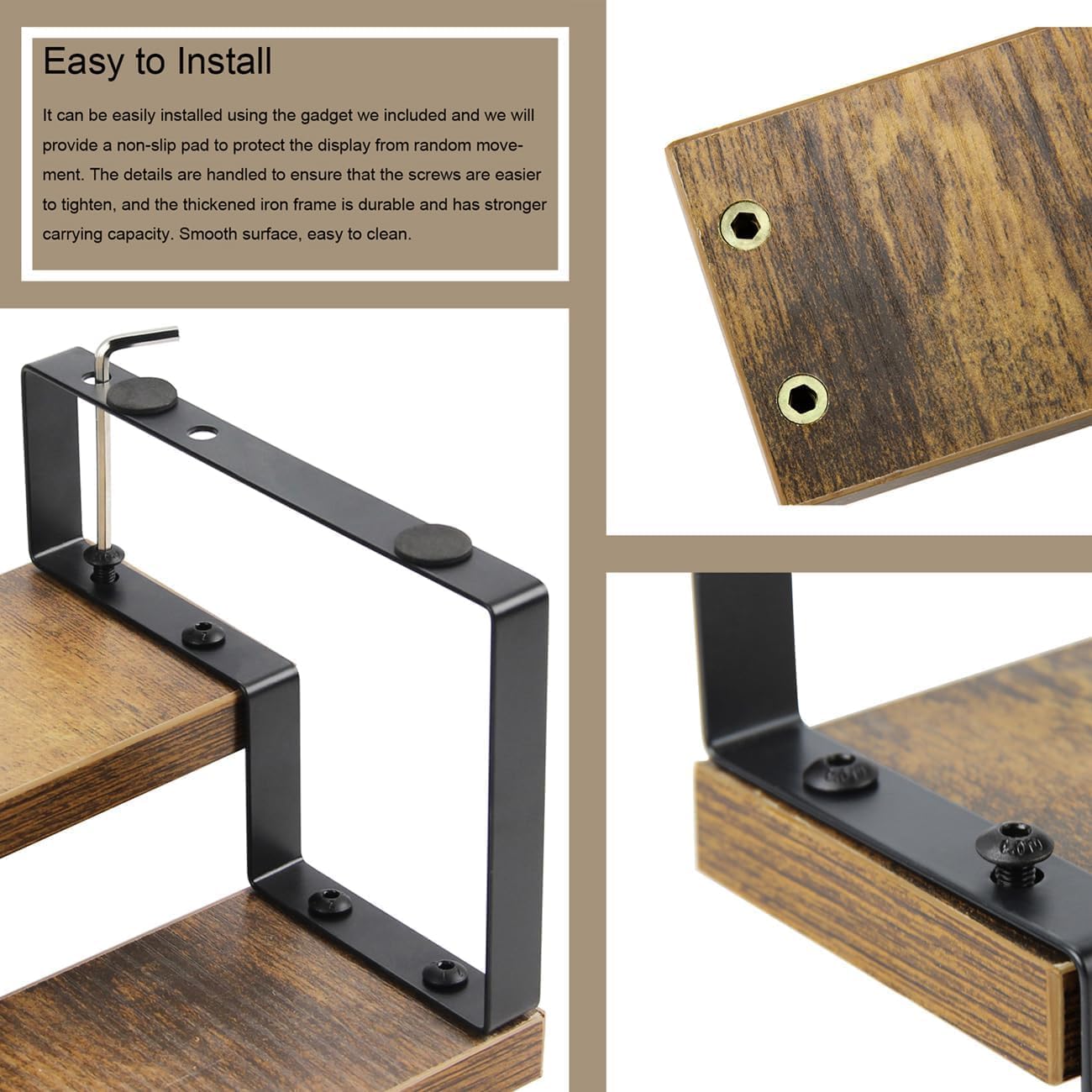 4-Tier Wooden Display Riser Shelf Stand for, Makeup, Cupcake, Condiment & Dolls Collection Home Decor Organizer, Expandable for Pantry/Counter (Brown, 2-Tier)