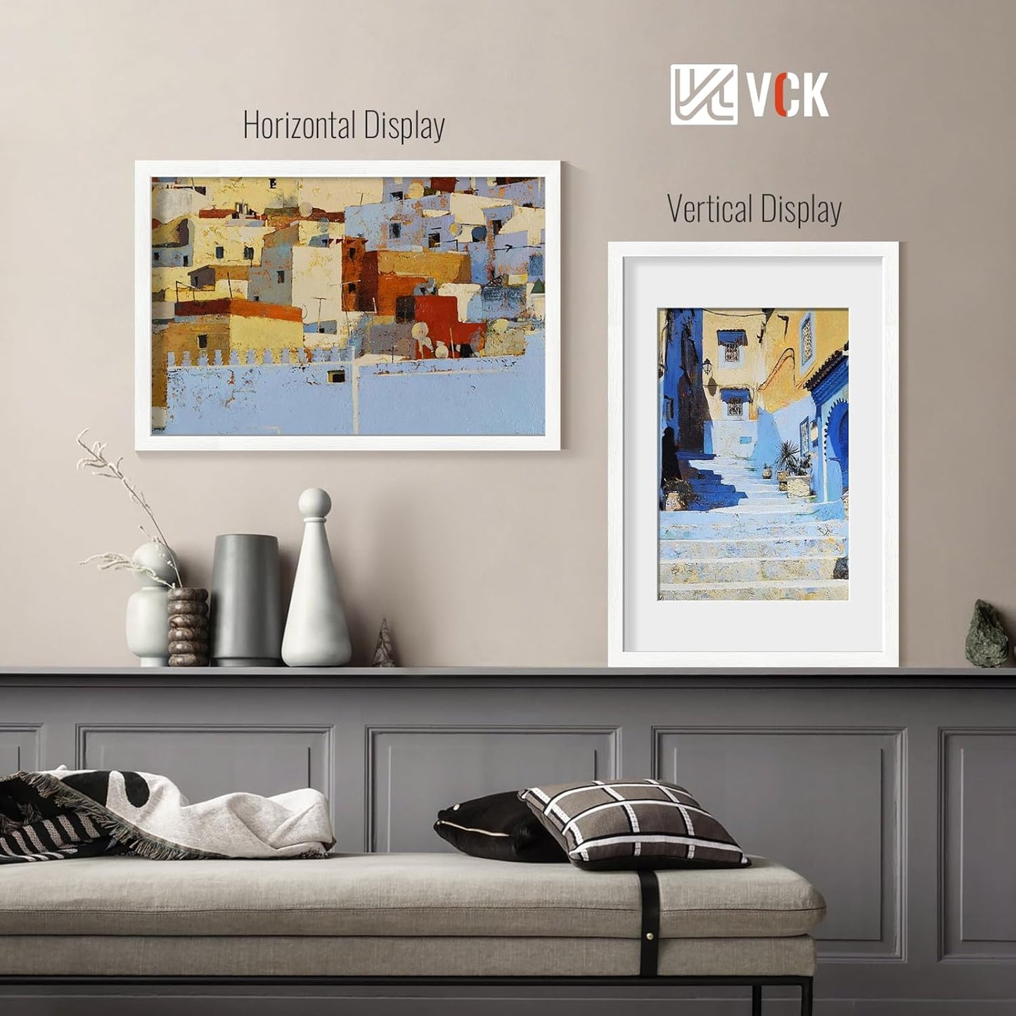 VCK 16x24 Poster Frame 5 Pack, Matted to 12x18 or 16x24 without Mat, Textured Exclusive Solid Wood Picture Frame, White