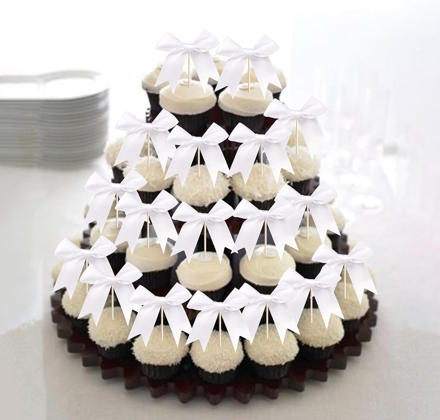 24 PCS Bow Cupcake Toppers Bowknot Cake Toppers Bow Cupcake Picks Bowknot Birthday Party Decorations Bow Cake Dessert Picks for Wedding Bridal Engagement Baby Shower Birthday Party Supplies White