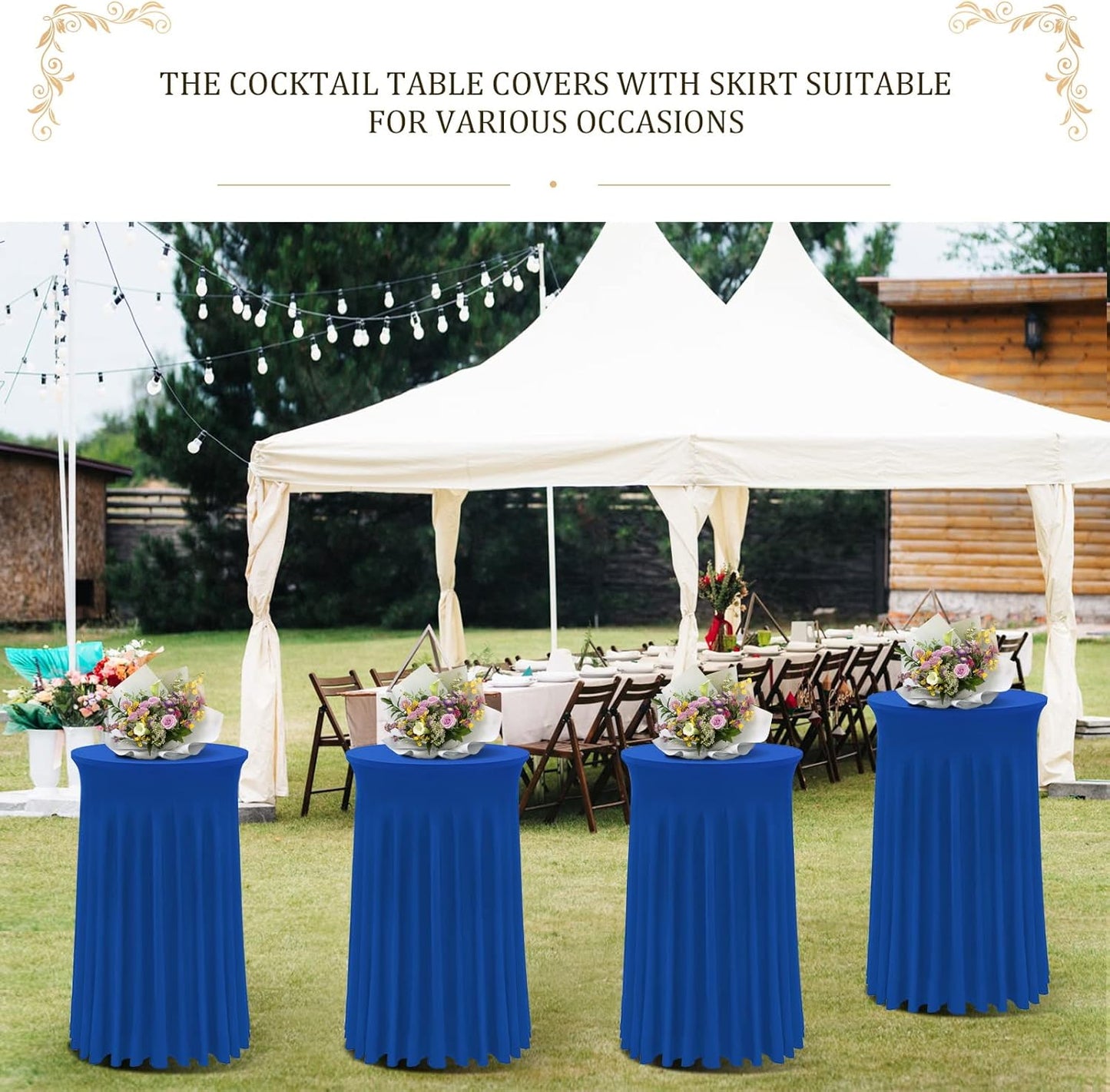Cocktail Table Covers - 2 Pack 32"x 43" Royal Blue Cocktail Table Tablecloth with Natural Wavy Round Table Skirt Fitted High Top Table for Bar Wedding Party Banquet