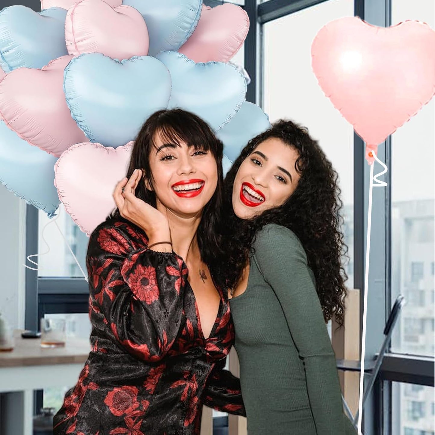 Blue Pink Heart Balloons,18inch Light Blue Heart Shaped Foil Balloons & Baby Pink Helium Mylar Balloon for Anniversary Wedding Engagement Birthday Party Baby Shower Decorations