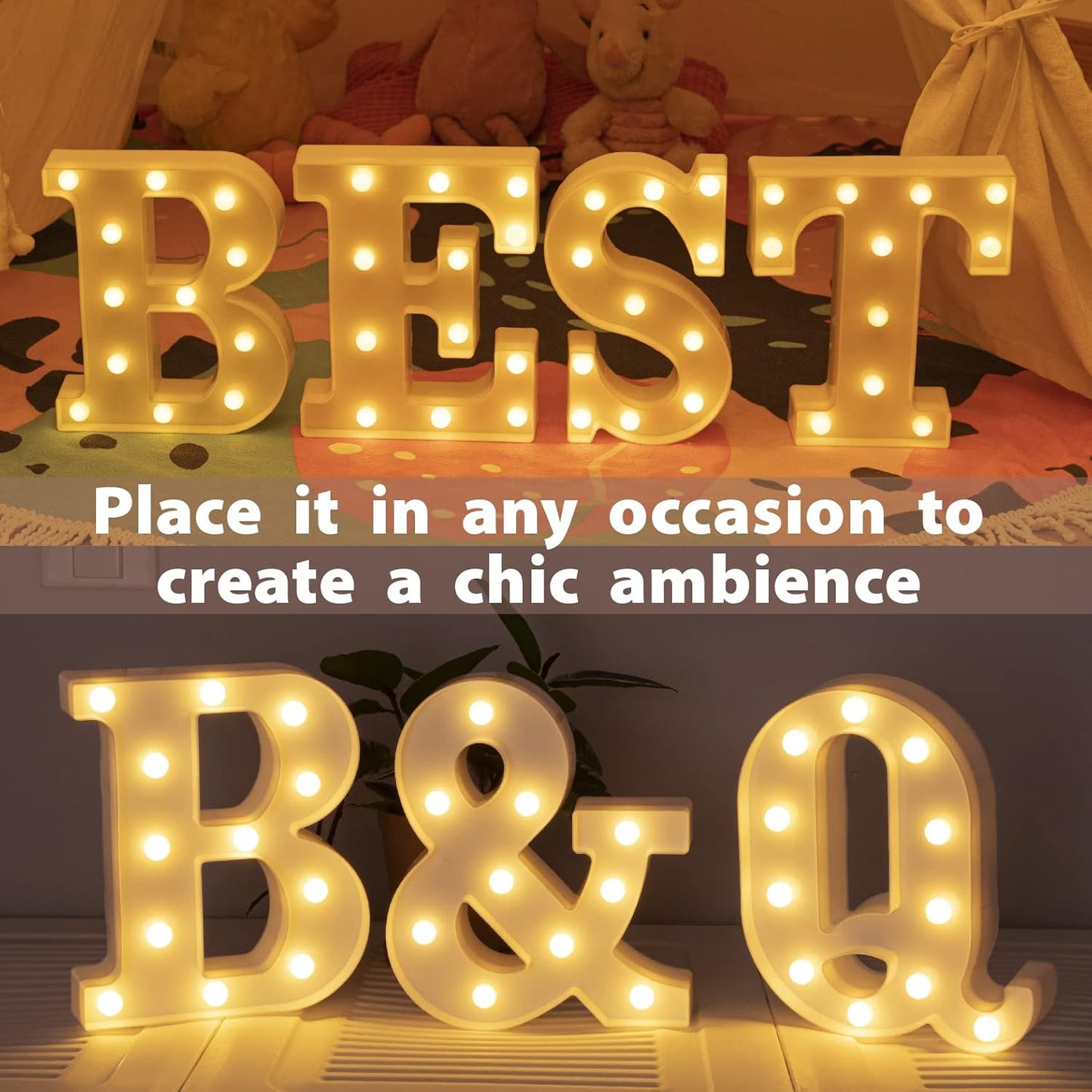 LED Marquee Letters Lights Sign-B, HXWEIYE Led Letters Lights 26 Alphabet, Light Up Number 0-9 Letters Sign for Party Home Birthday Anniversary Battery Powered Lighted Letters(Warm White)