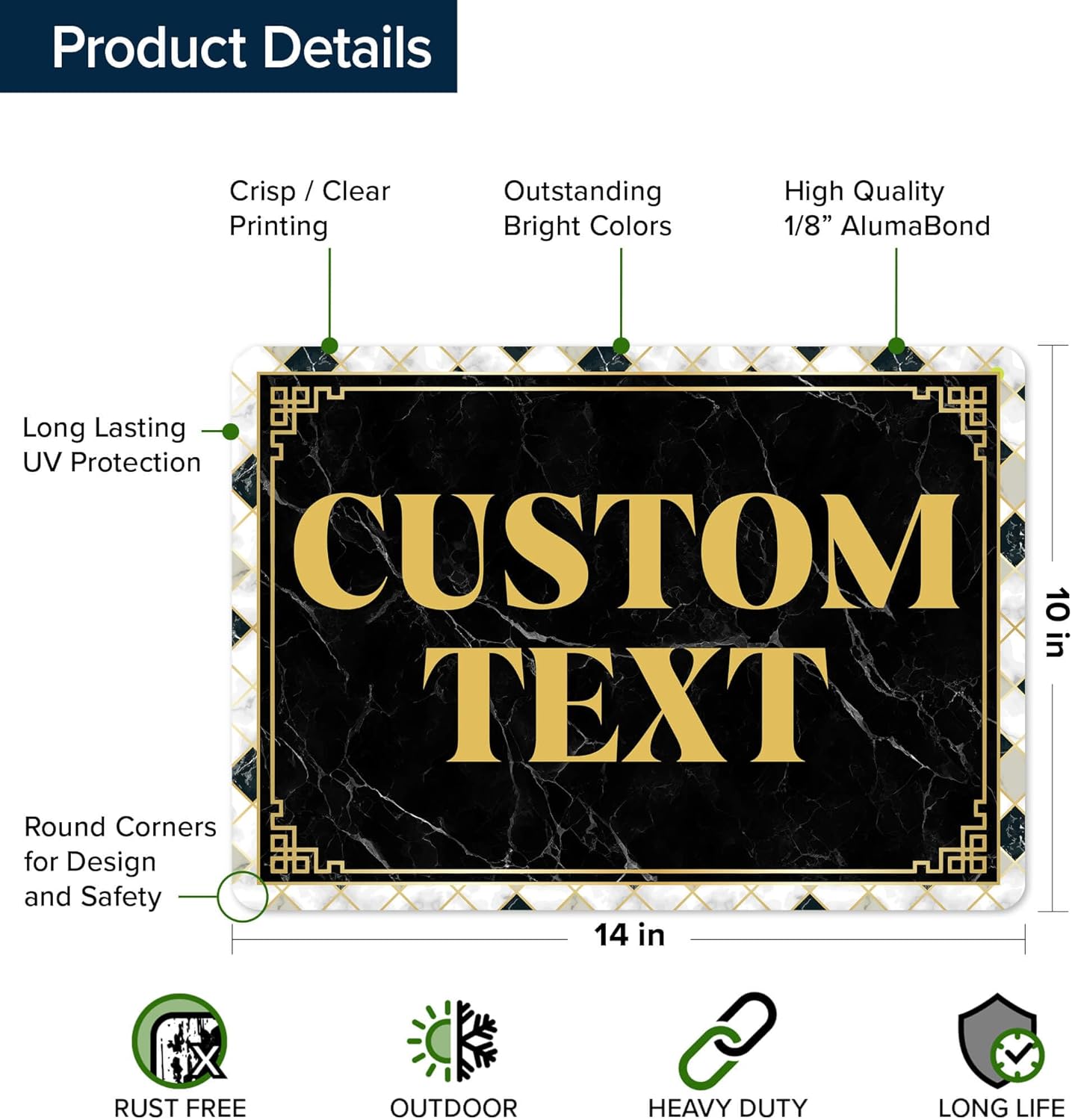 Custom Sign, Custom Street Sign, 11 Font Colors, 13 Font Styles, 4 Hole Options, 22 Sizes, 10x14 Inches, Rust Free DiBound, Fade Resistant, Made in USA by My Sign Center (Marble Tile)