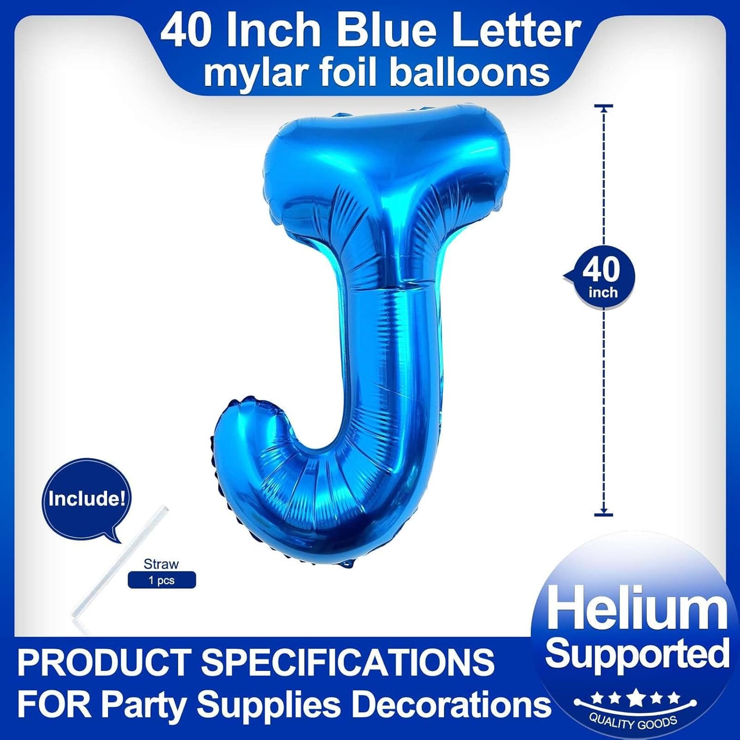 40 Inch Blue Letter J Balloons,DIY Phrase Foil Alphabet Letter J Balloons DIY Word J Banner for Birthday Anniversary Celebration Graduation Party Supplies Decoration