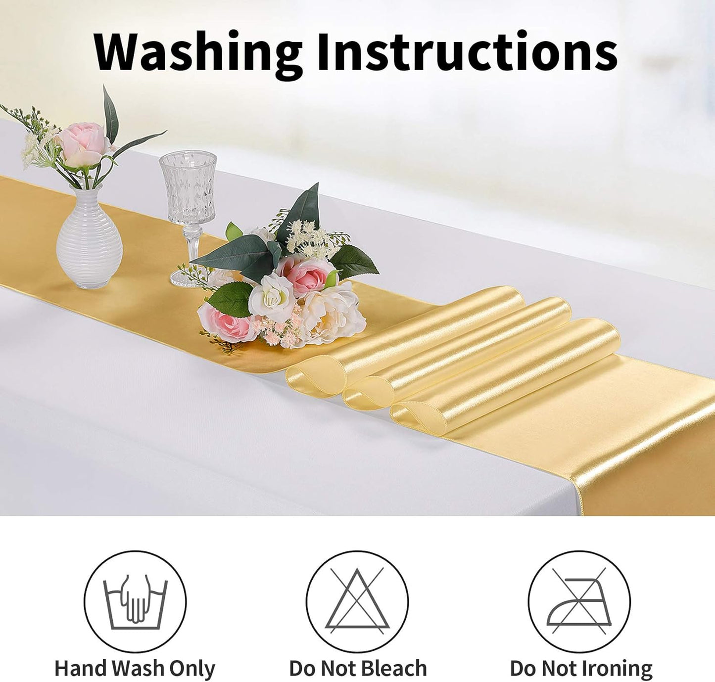 10-Pack Satin Table Runner Light Gold 12 x 108 inches Long, Table Runners for Wedding, Birthday Parties, Banquets Decorations(10 Pack, 12x108 Inch, Light Gold)