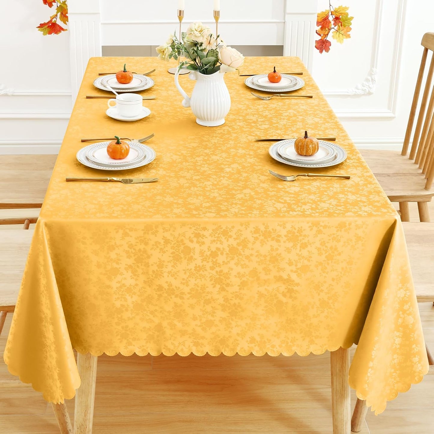 Smiry Rectangle Table Cloth, Waterproof Heavy Duty Vinyl Tablecloths, Wipeable Washable Table Cover for Kitchen and Dining Room (Mustard Yellow, 54" X 78")