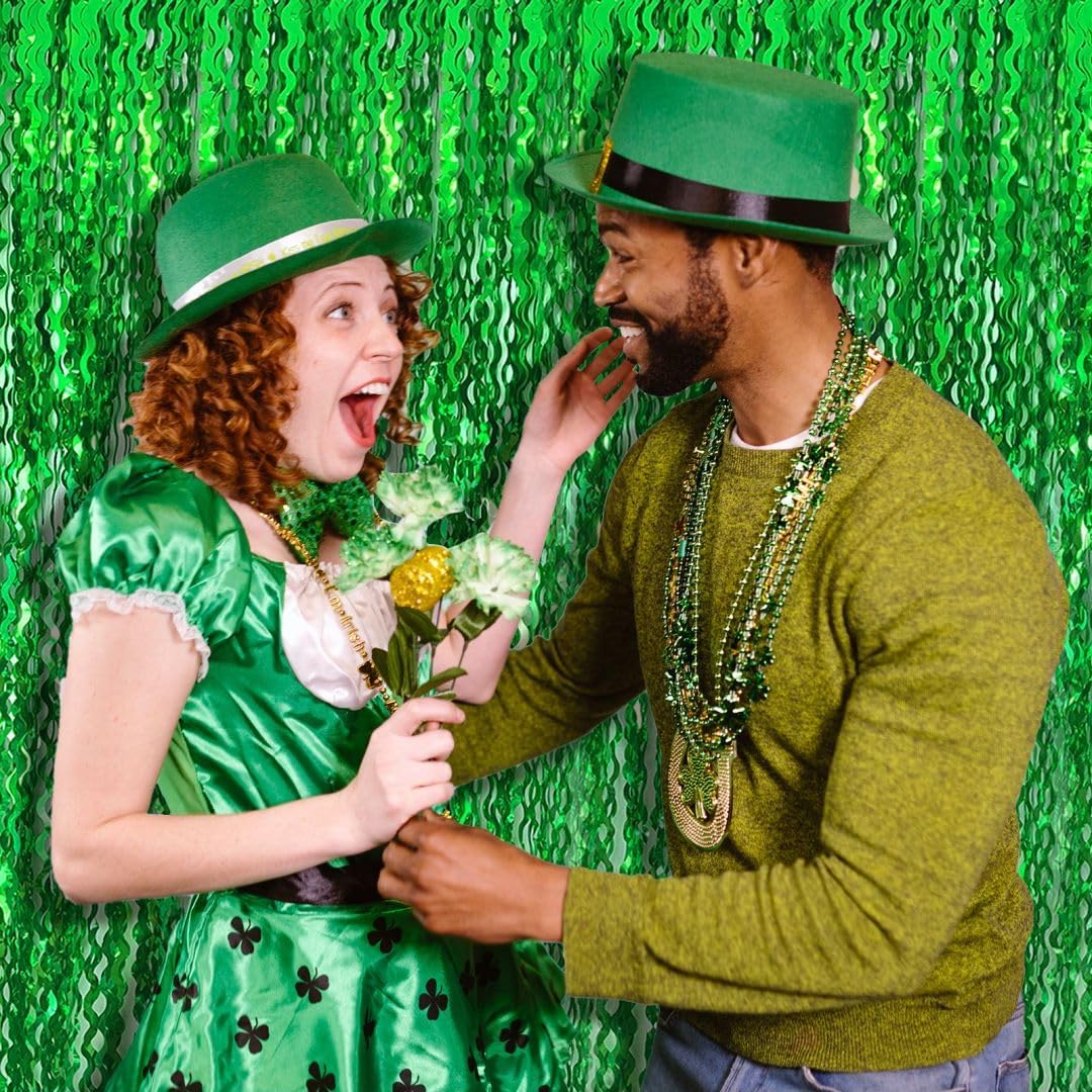 Green Streamers Foil Fringe Curtains Fringe Backdrop Curtains, Football Party Decorations, Green Birthday Decorations for Boy, Christmas Favor, Dinosaur Birthday Decor, Jungle Party Decorations