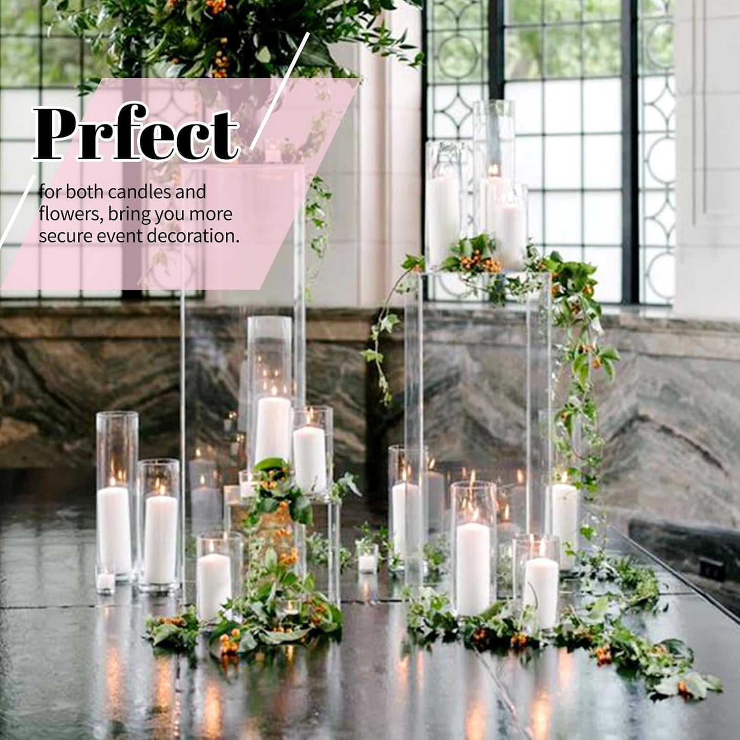 12Pack Glass Cylinder Vases for Centerpieces - 14 Inch Tall Flower Vase for Wedding Decorations, Floating Candle Holder Vase Bulk,Glass Hurricane Candle Holders for Table Shelf, Party, Home Decor