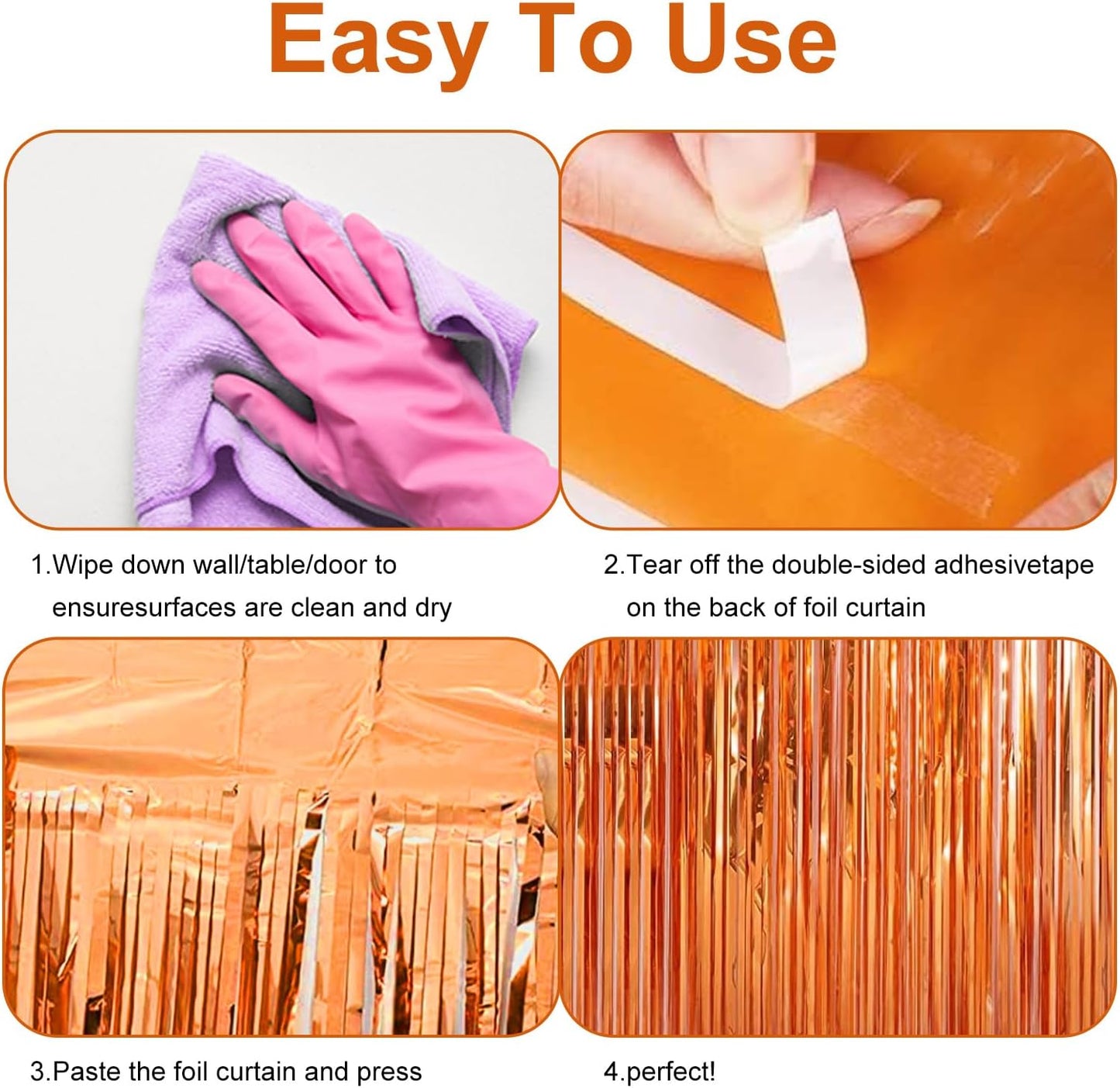 2 Pack 3.28 ft x 6.56 ft Orange Tinsel Curtain Party Backdrop Decorations, Metallic Foil Fringe Backdrop Door for Halloween, Christmas, Birthday Graduation Wedding Party Streamers Photo Backdrop.