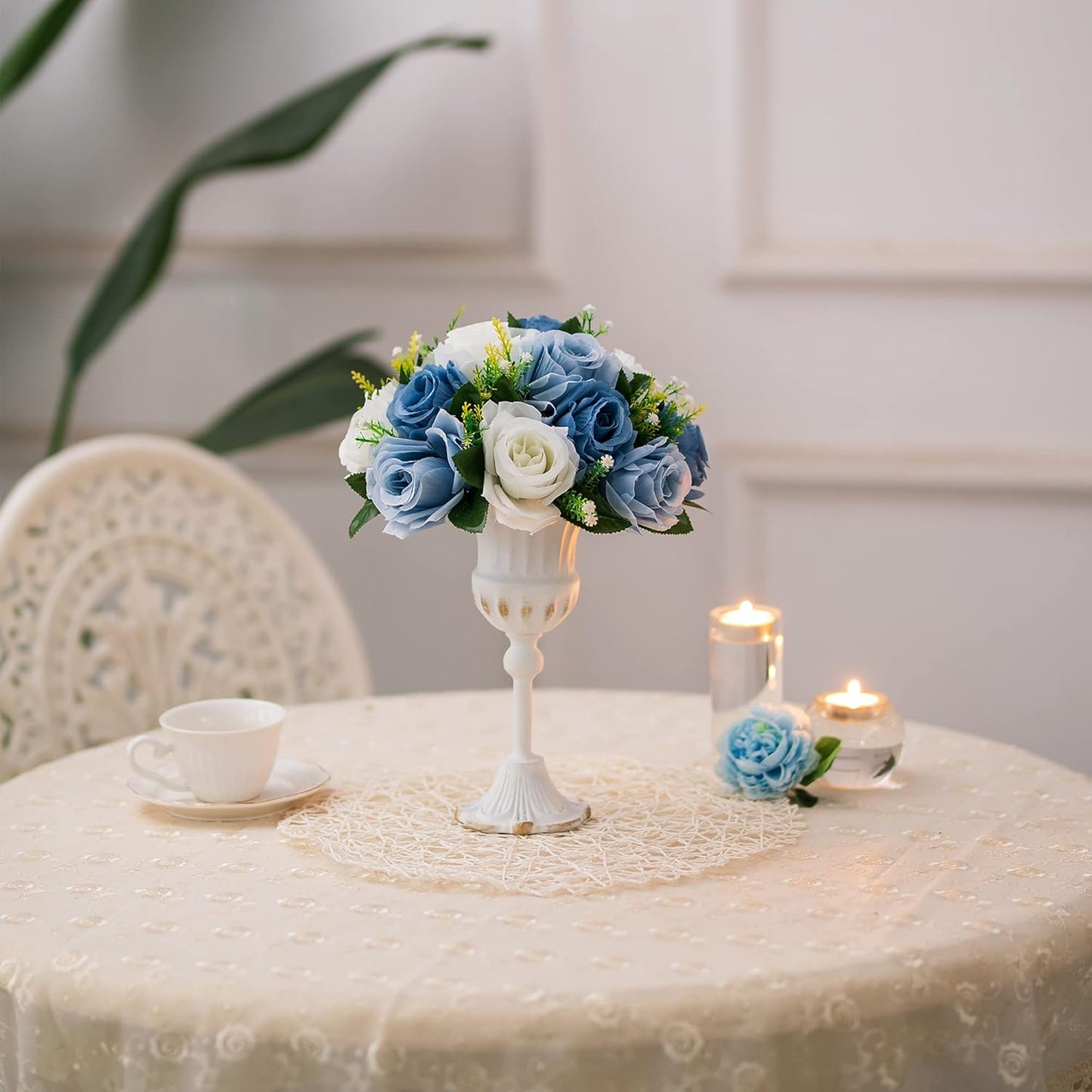 BLOSMON Flower Ball Centerpieces for Table 6 Pcs Fake Rose Centerpiece Flowers Dusty Blue Artificial Silk Floral Arrangement Center Piece Kissing Bouquet for Wedding Party Home Decor