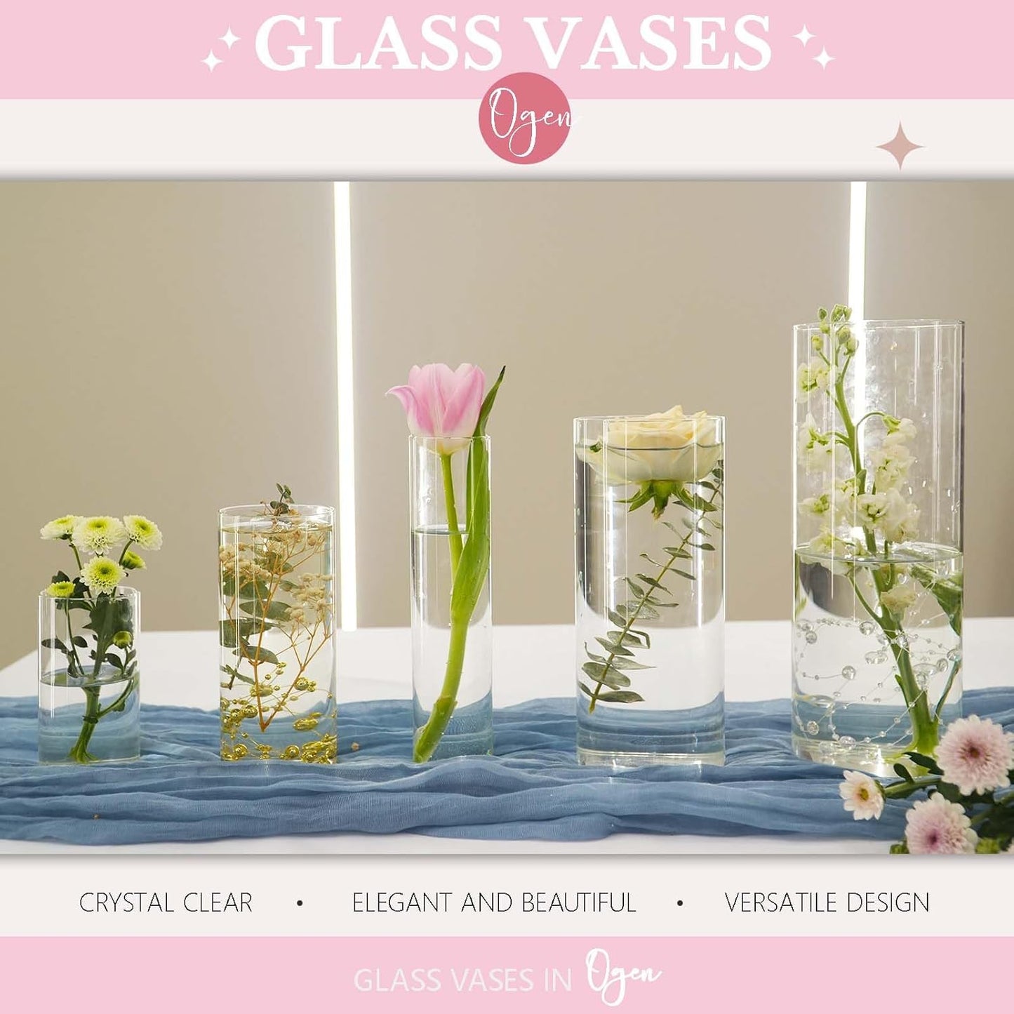 42pcs Glass Vase Cylinder Vases for Centerpieces Small Flower Glass Clear Vases Home Decor Centerpiece Table Flower Vase Decorations for Wedding Decoration&Holiday 7 Vases of Different Sizes