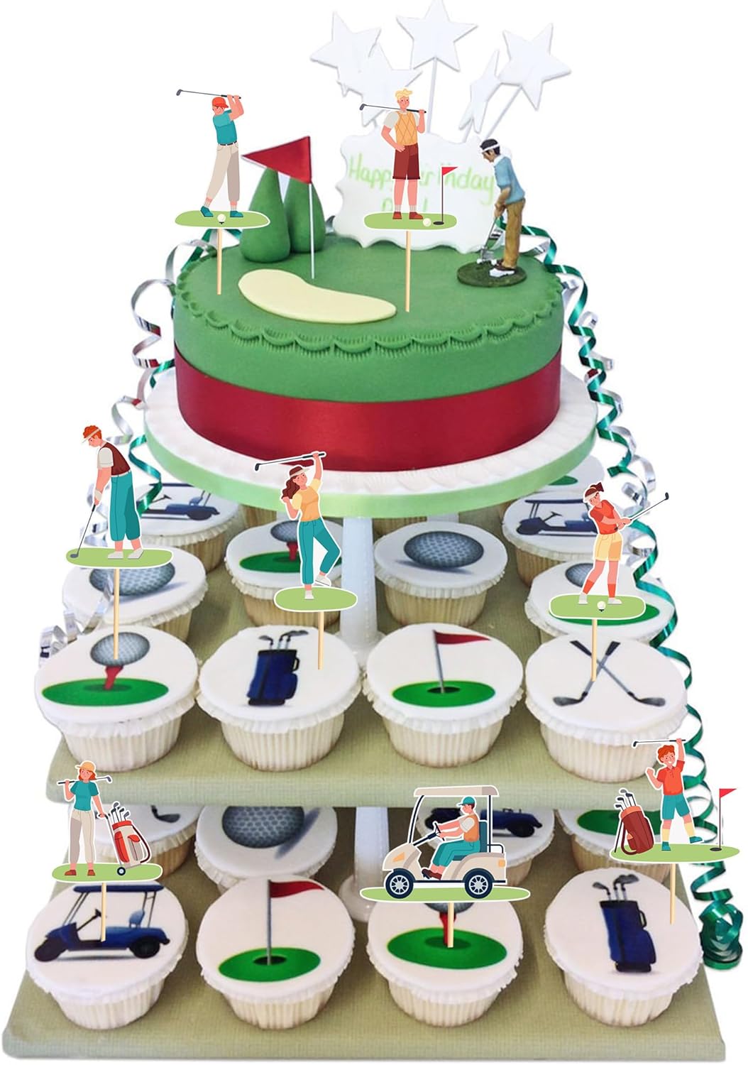 24pcs Golf Cupcake Toppers Golf Carts Cupcake Picks for Golf Sports Player Theme Baby Shower Kids Birthday Party Cake Decorations Supplies